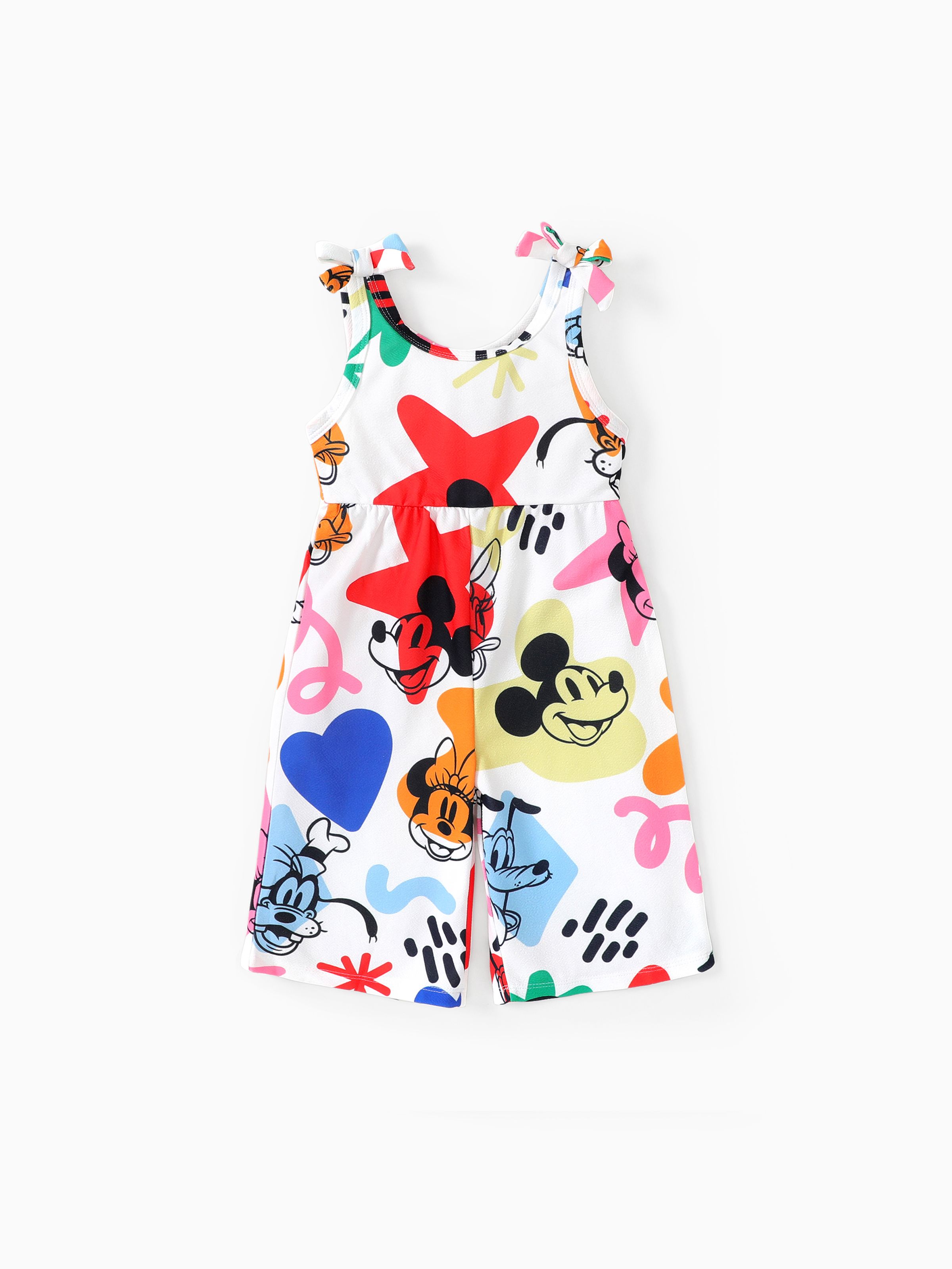 

Disney Mickey and Friends 1pc Toddler Girls/Boys Sleeveless Bowknot Character Doodle Print Jumpsuit