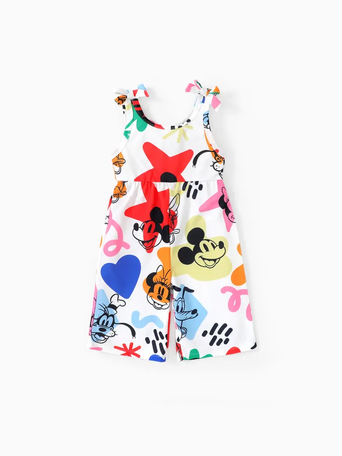 Disney Mickey and Friends 1pc Toddler Girls/Boys Sleeveless Bowknot Character Doodle Print Jumpsuit