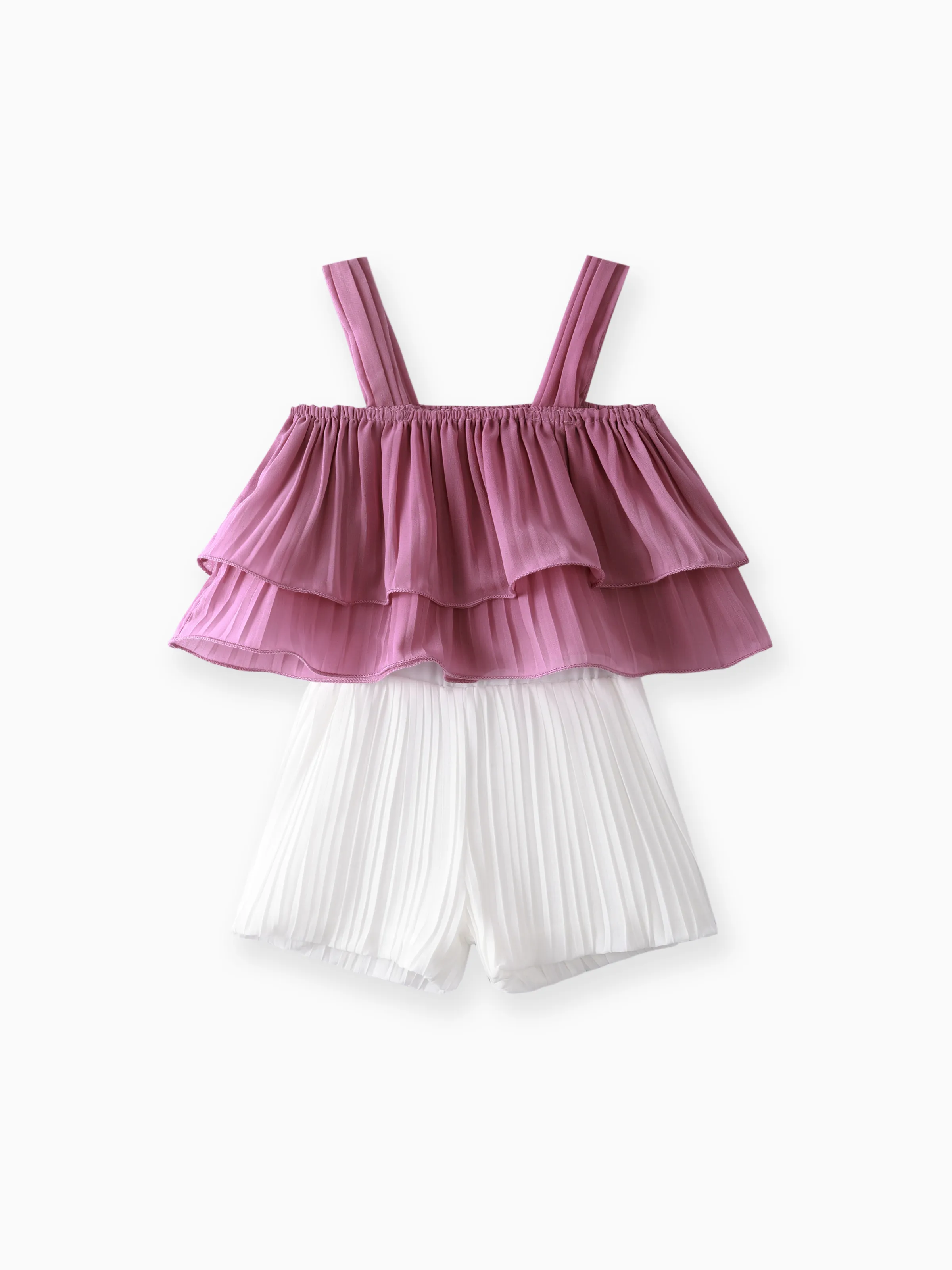 2pcs Toddler Girl Elegant Pleated Camisole and Shorts Set