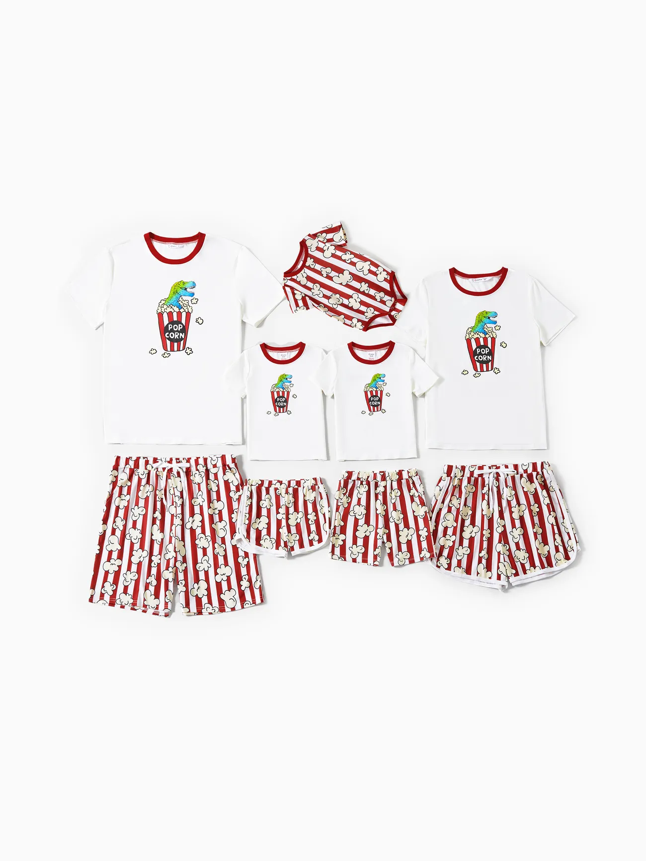 Famille Assorti Dinosaure Popcorn Motif Manches Courtes Haut Rayé Shorts Pyjama