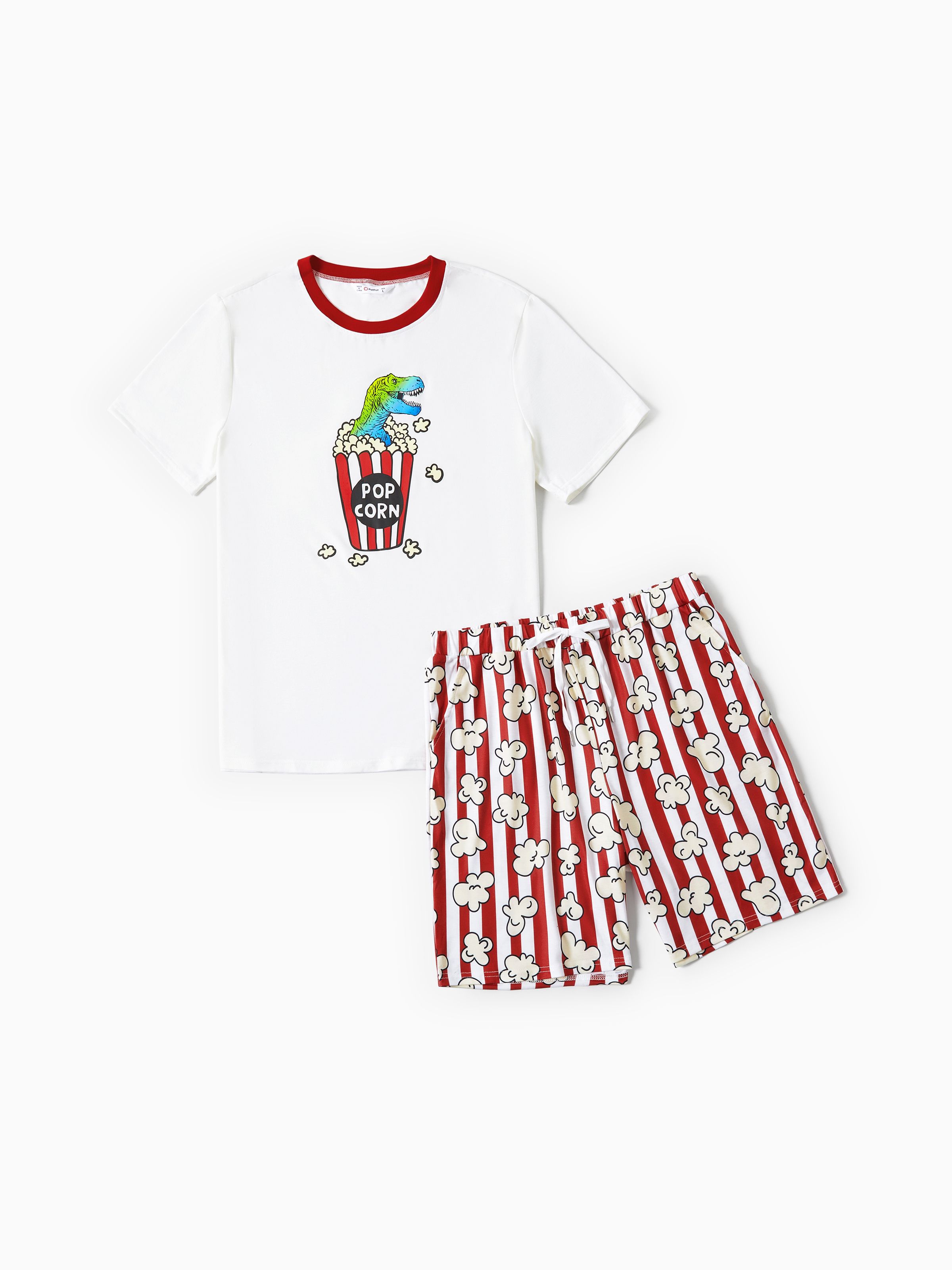 

Family Matching Dinosaur Popcorn Pattern Short Sleeves Top Stripe Shorts Pajama