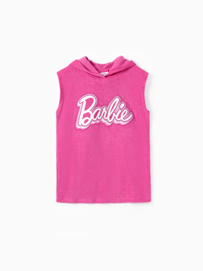 Barbie Kleinkind/Kinder Mädchen 1 Stück Baumwolle Classic Logo Print Kapuze Handtuch/Badeanzug Coverup 