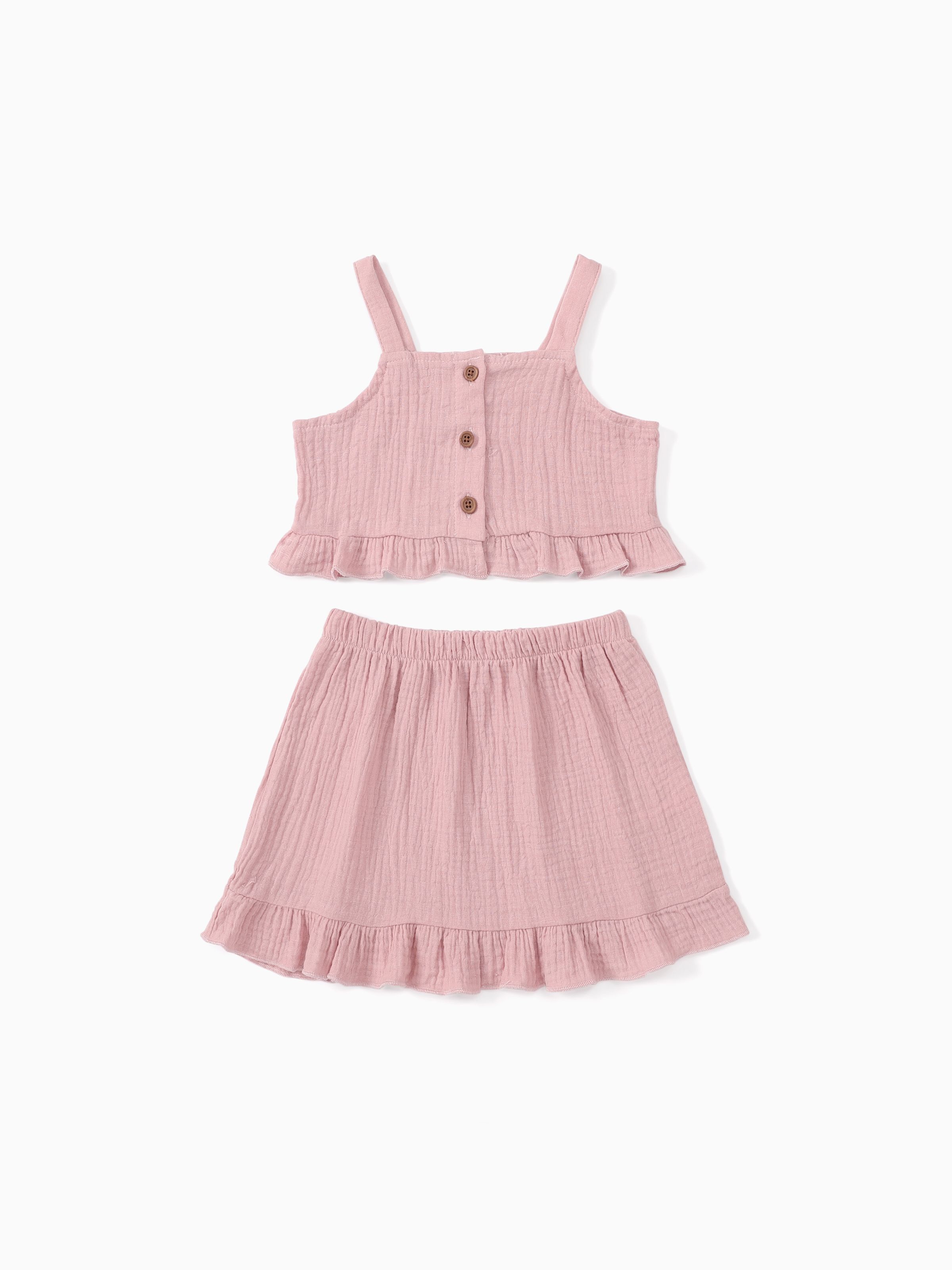 

Baby Girl 2pcs Solid Color Camisole and Ruffled Skirt Set