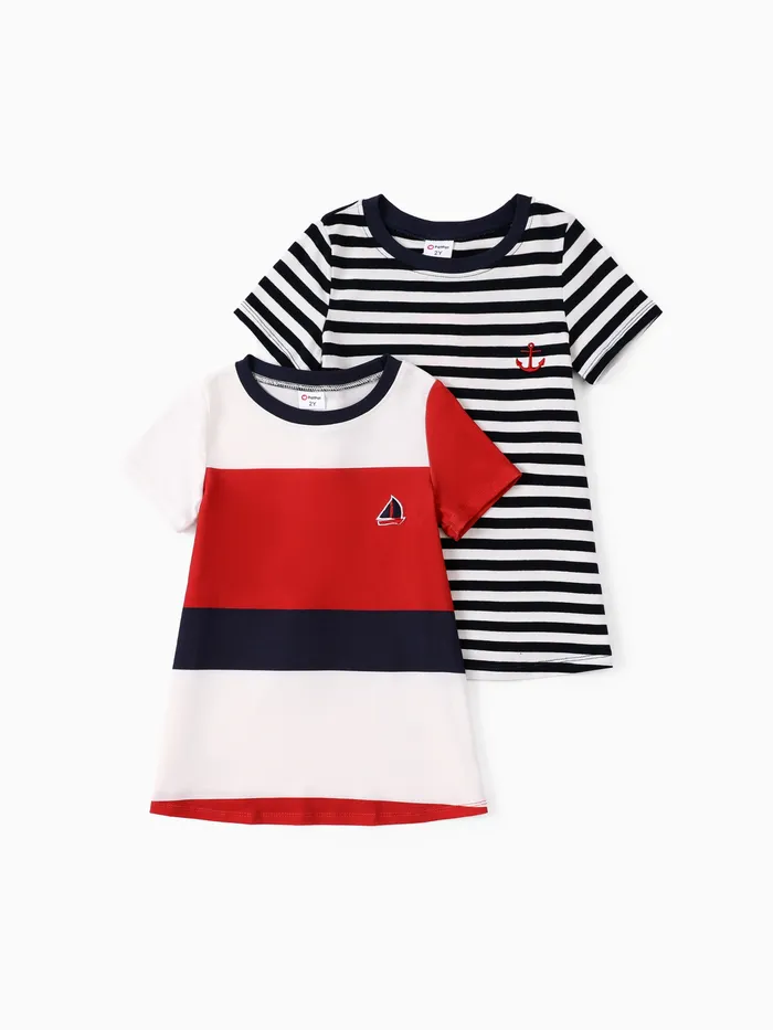 Toddler Girl 2pcs Striped Print Dress and Colorblock Dress Set