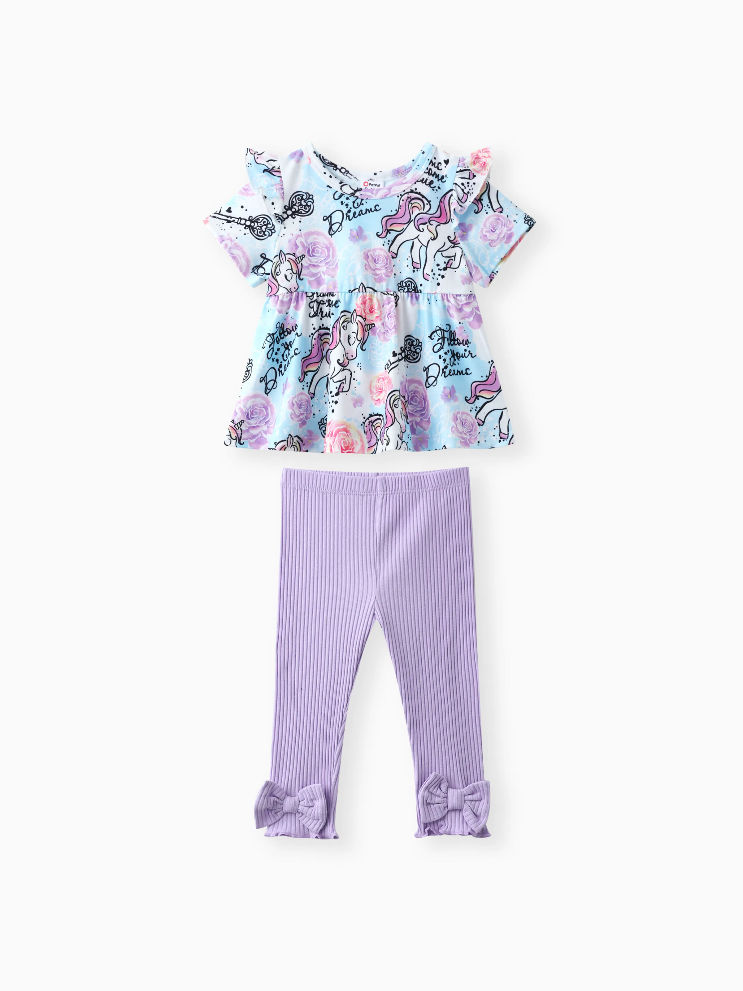 

Baby Girl 2pcs Sweet Unicorn Pattern Ruffled Top and Leggings Set