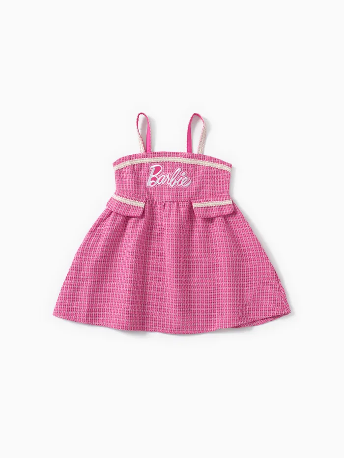 Barbie Toddler/Kids Girls 1pc Classic Logo Bordado Estampa Tweed Vestido sem mangas