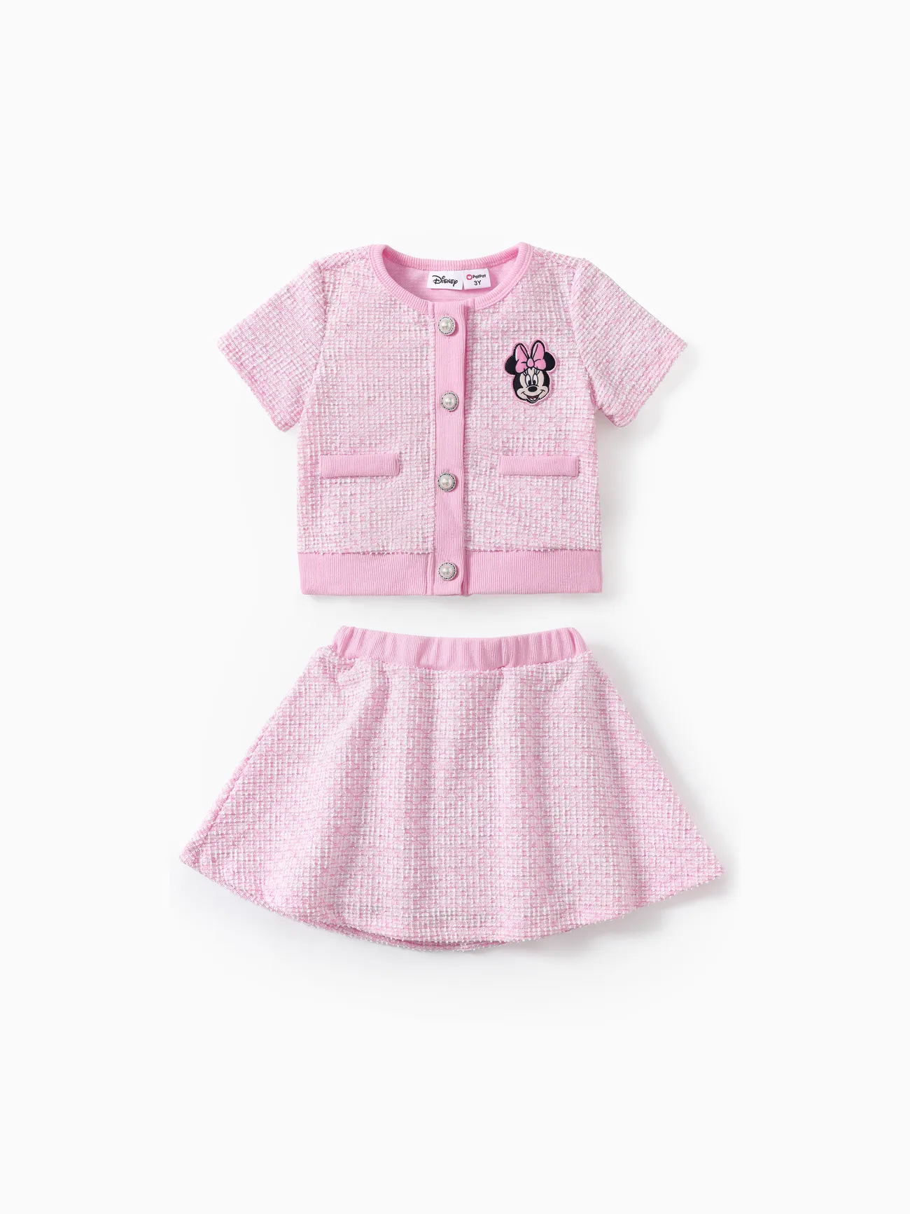 

Disney Mickey and Friends Toddler/Kid Girls 2pcs Sweet Pink Houndstooth Secret Button Top with Skirt Set