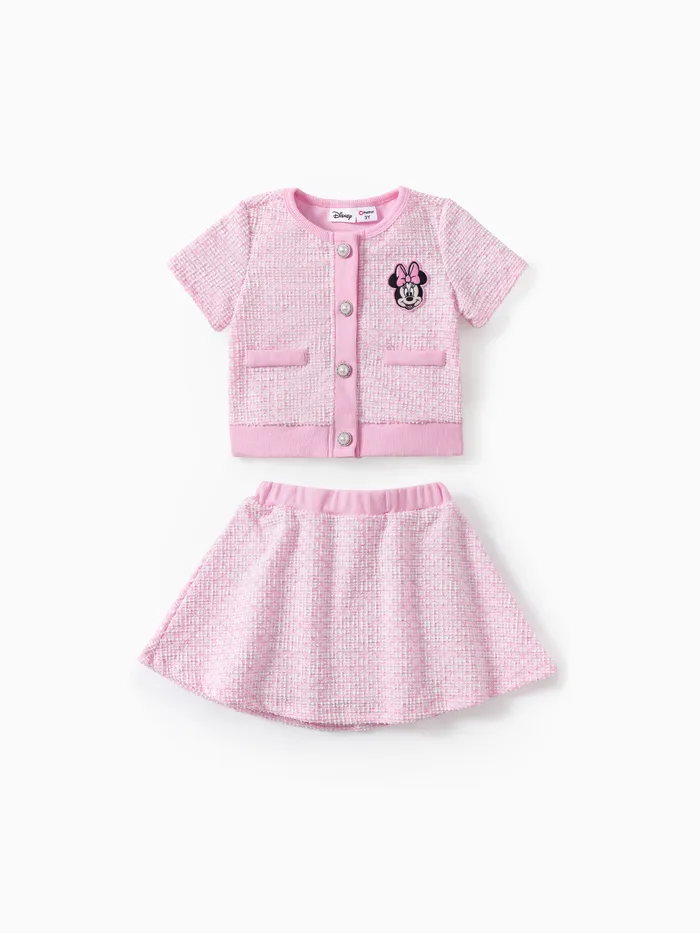 Disney Mickey and Friends Toddler / Kid Girls 2pcs Sweet Pink Houndstooth Secret Button Top con Juego de Falda
