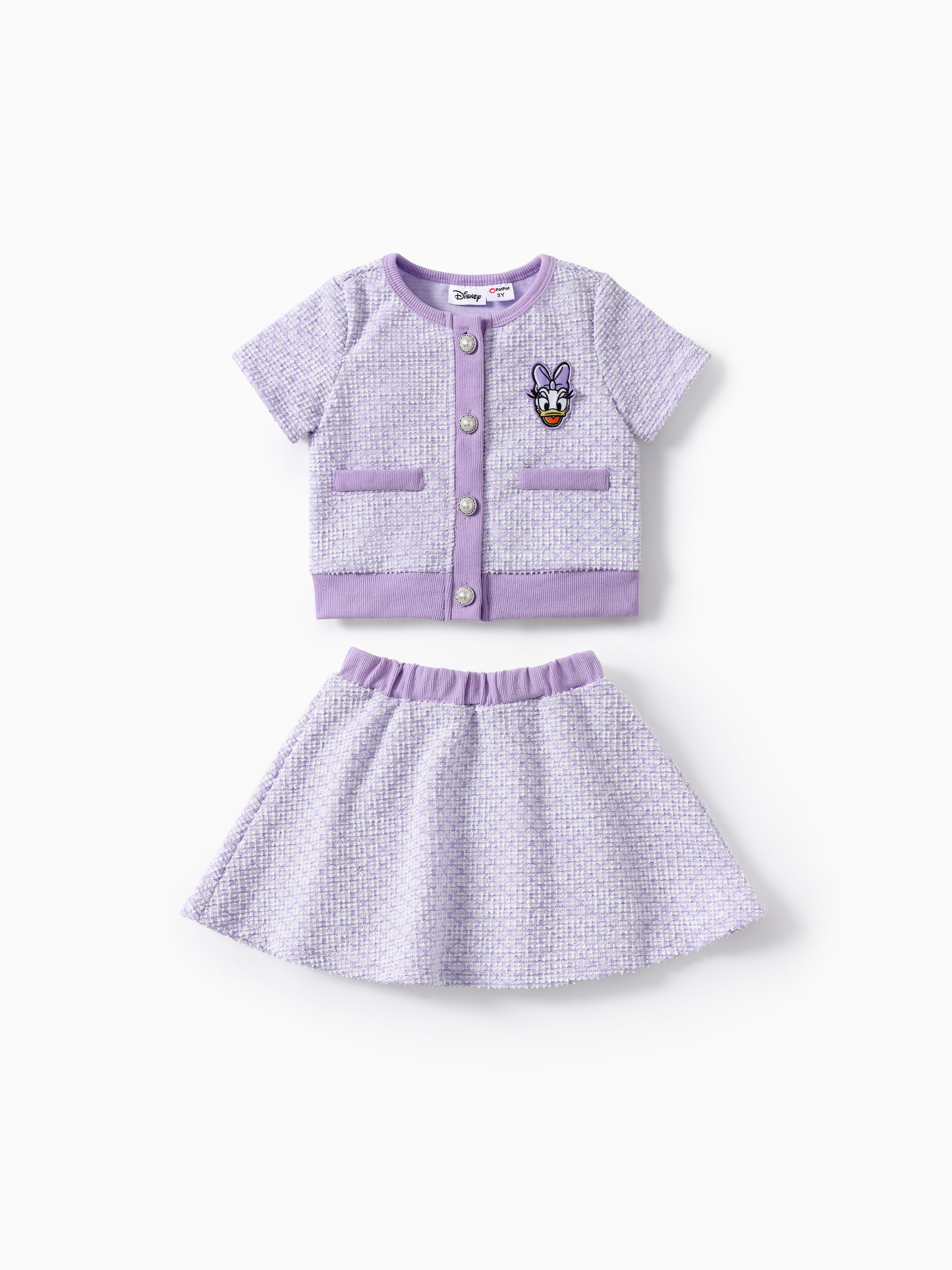 

Disney Mickey and Friends Toddler/Kid Girls 2pcs Sweet Pink Houndstooth Secret Button Top with Skirt Set