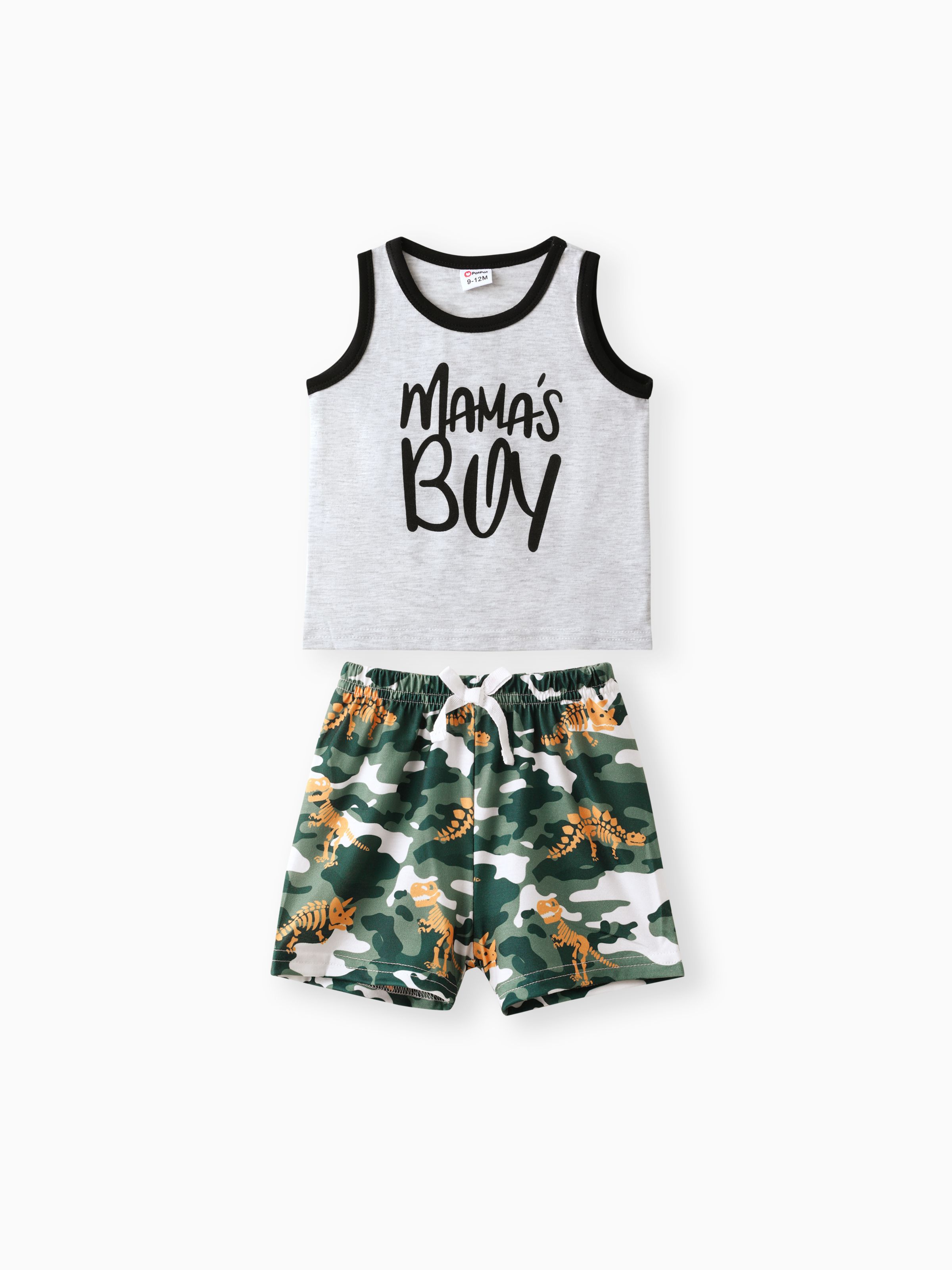 

2pcs Baby Boy Letter Print Tank Top and Camouflage Shorts Set