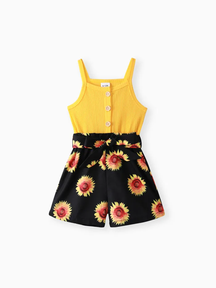 Baby Mädchen Stoffnähte Sonnenblume Lässig Baby-Overalls