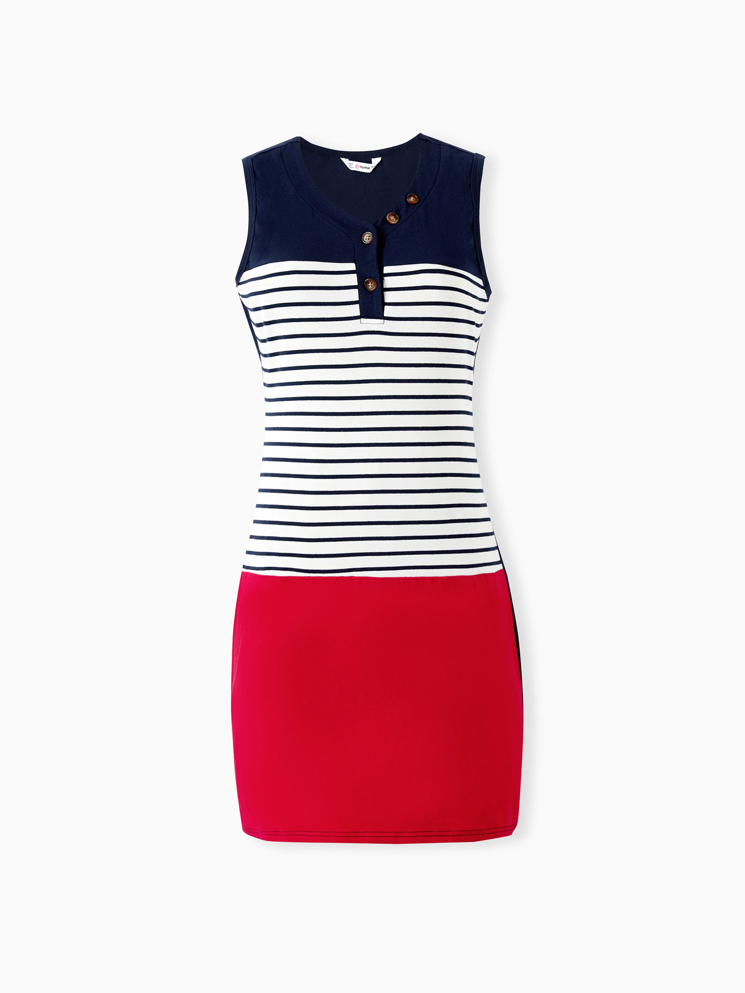 

Family Matching Color Block Stripe Polo Shirt and V-Neck Button Body-con dress Sets