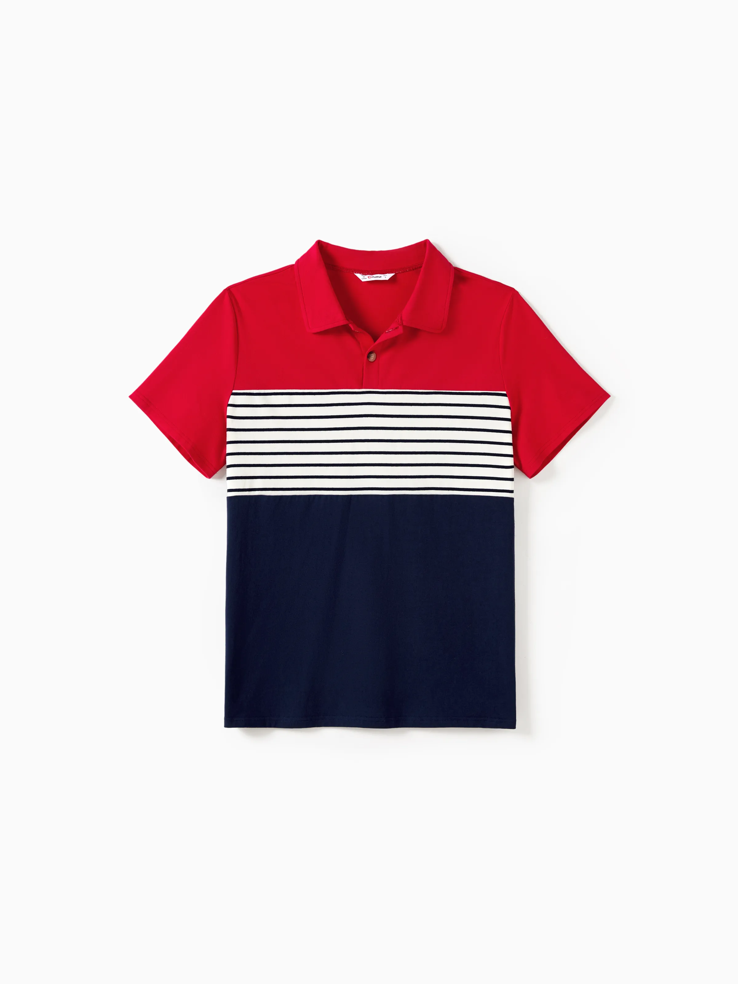 

Family Matching Color Block Stripe Polo Shirt and V-Neck Button Body-con dress Sets