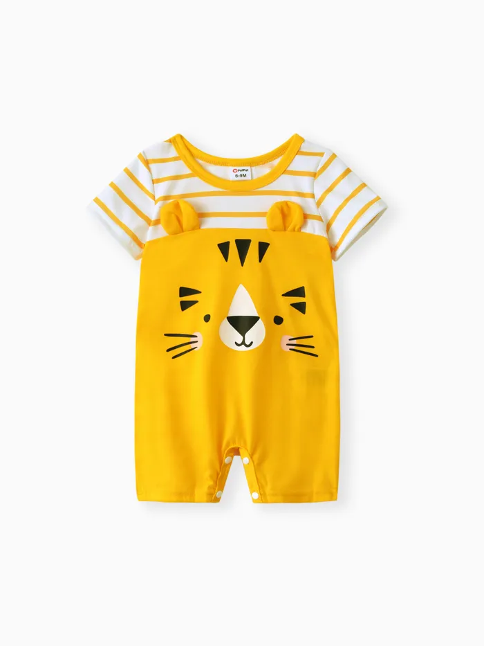 Baby Boy Animal Print Striped Short-sleeve Spliced Romper