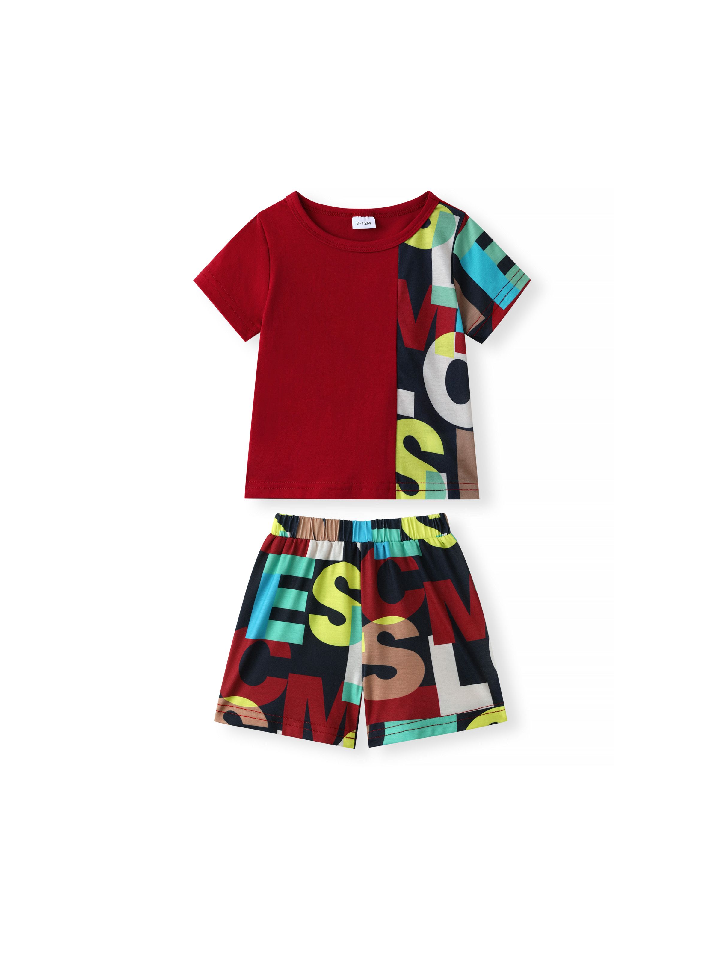 

2pcs Baby Boy 95% Cotton Short-sleeve Letter Print Black Splicing T-shirt and Shorts Set