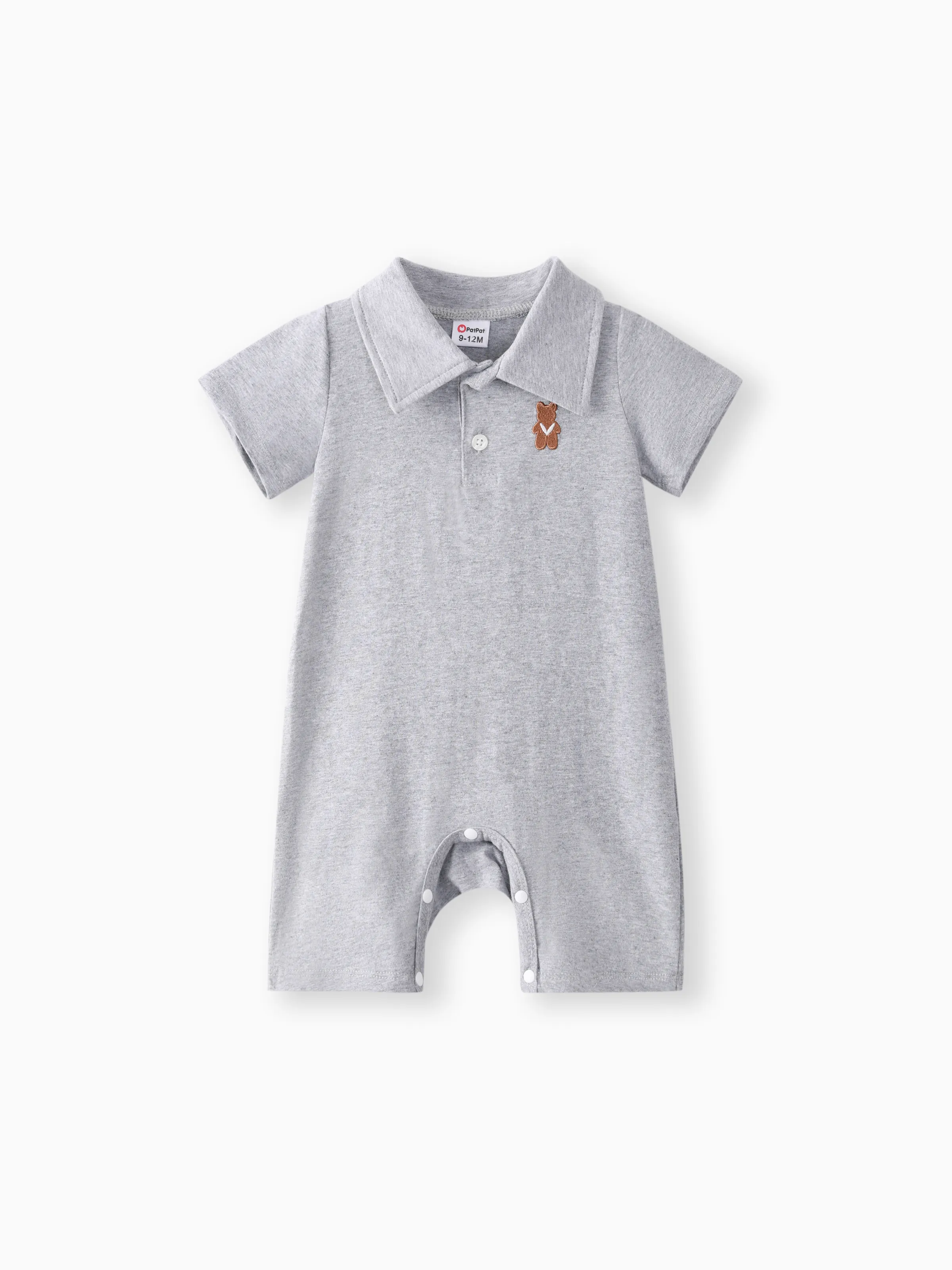 combinaison col polo brodé ours bébé garçon manches courtes boutonnée