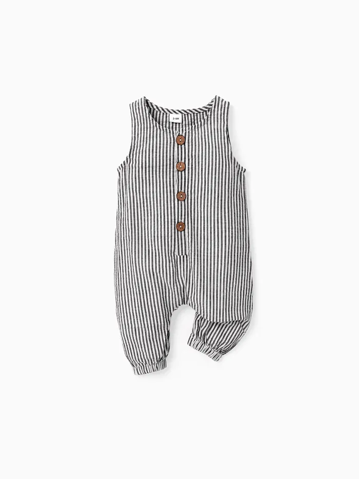 100% Cotton Stripe Print Sleeveless Baby Jumpsuit