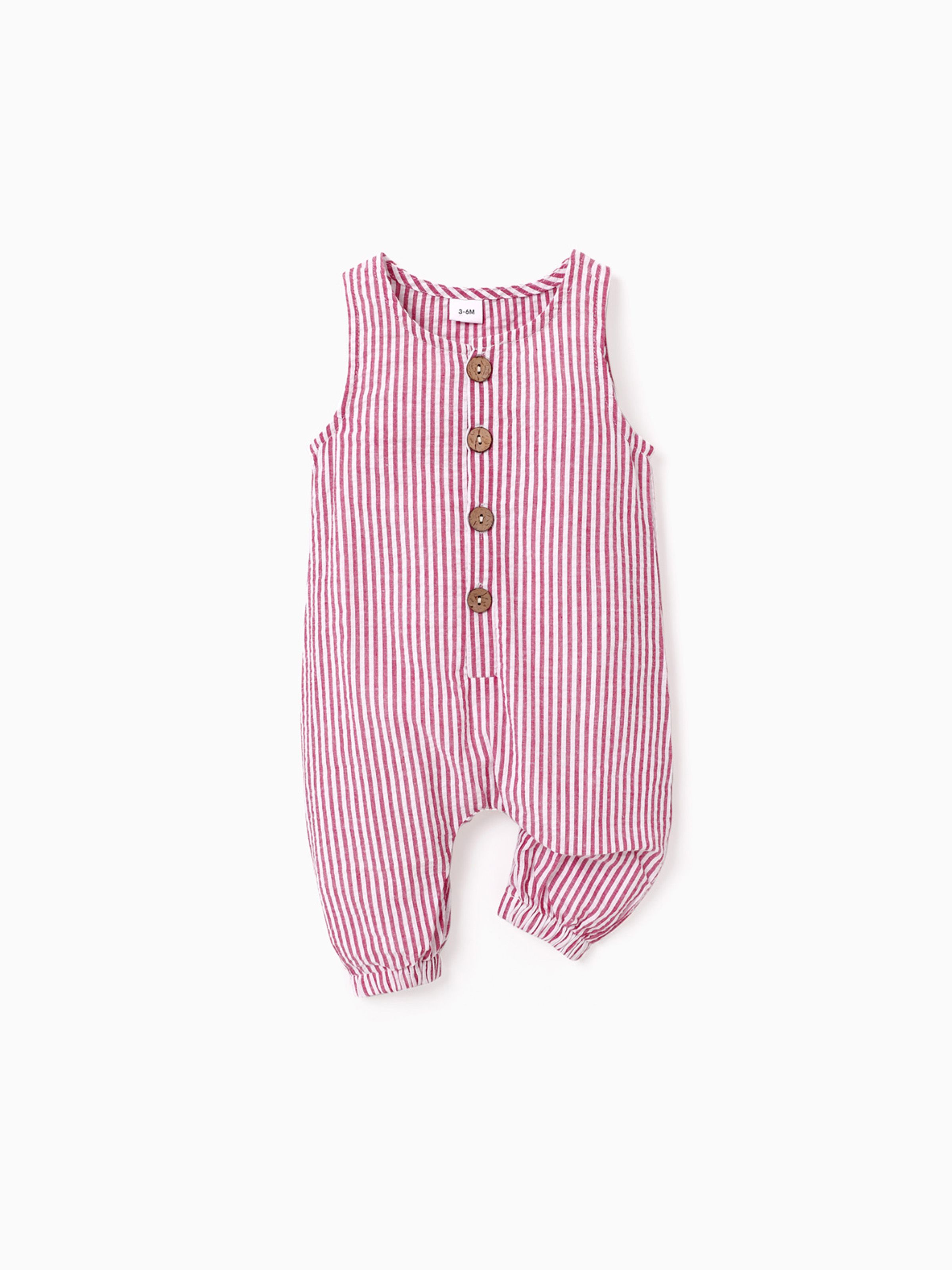 

100% Cotton Stripe Print Sleeveless Baby Jumpsuit