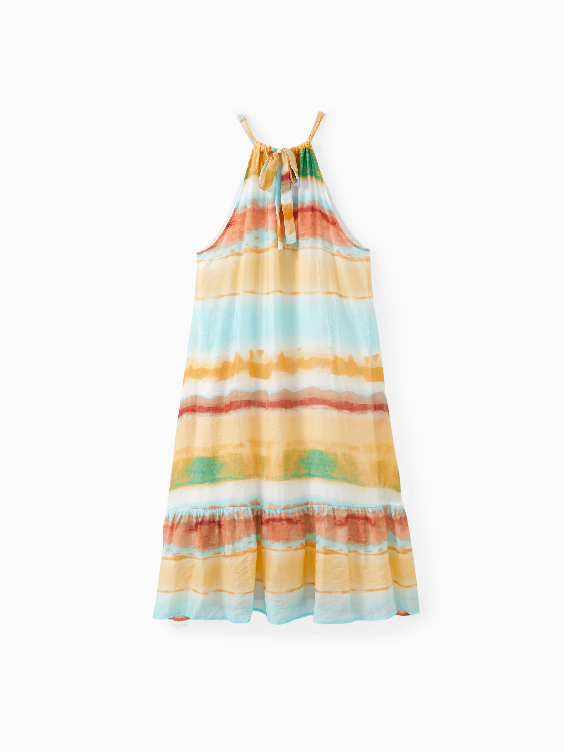 

Family Matching Sets Rainbow Striped Tie-Dye Shirt or Flowy Ruffle Hem Halter Dress