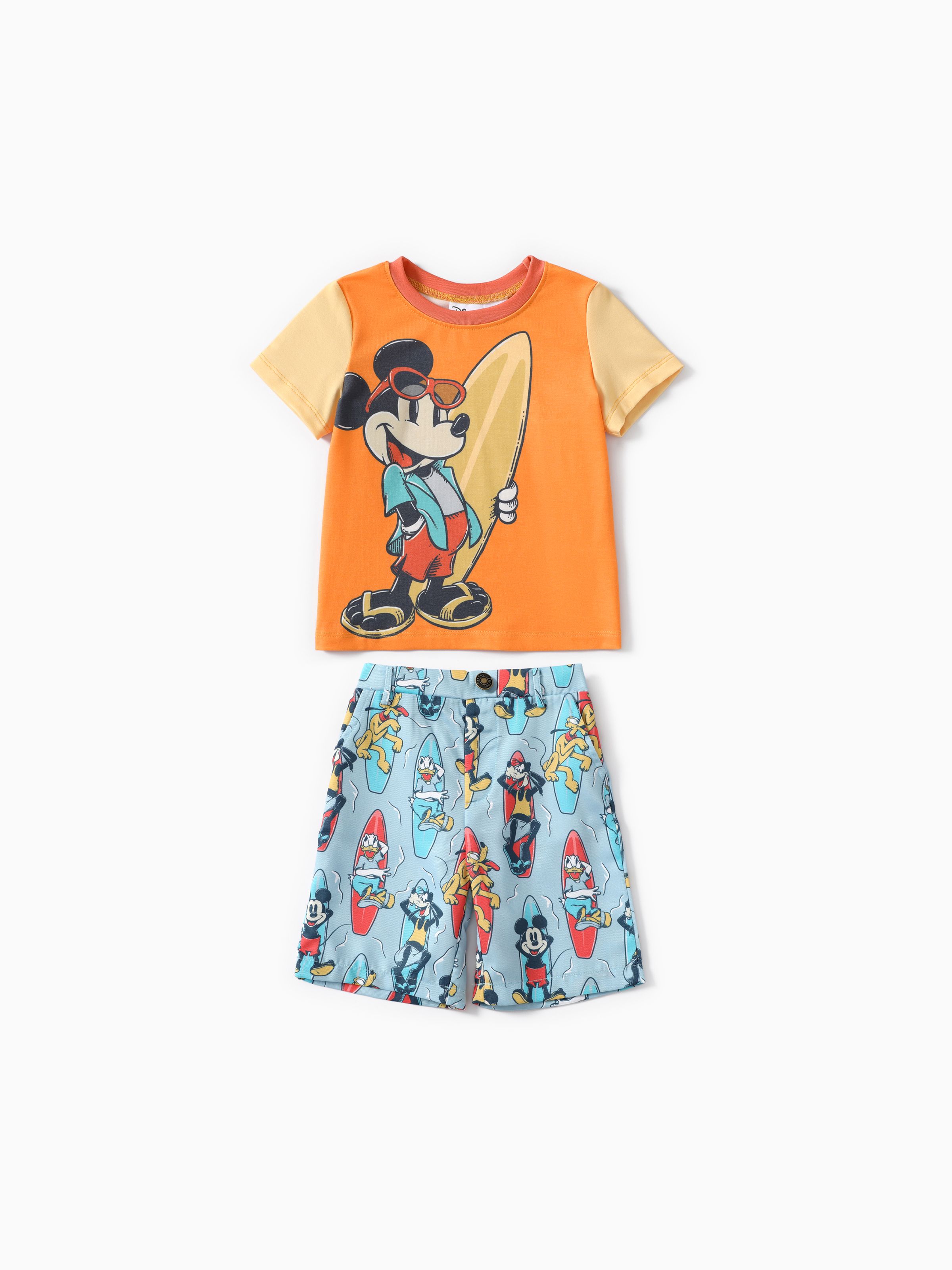 迪士尼米奇和朋友蹣跚學步的男孩 2 件 Naia™ 海灘風格角色印花上衣與棉短褲套裝