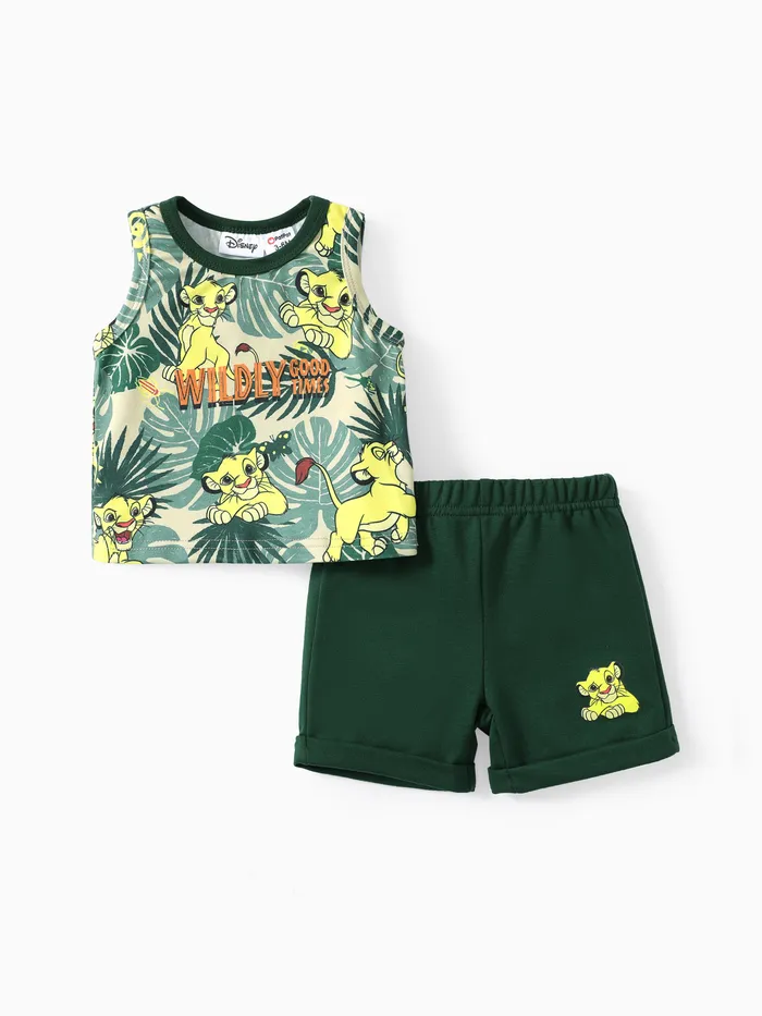Disney Lion King Bebé/Niño Pequeño Simba 2pcs Naia™ Character Print Camiseta sin mangas con pantalones cortos Conjunto deportivo