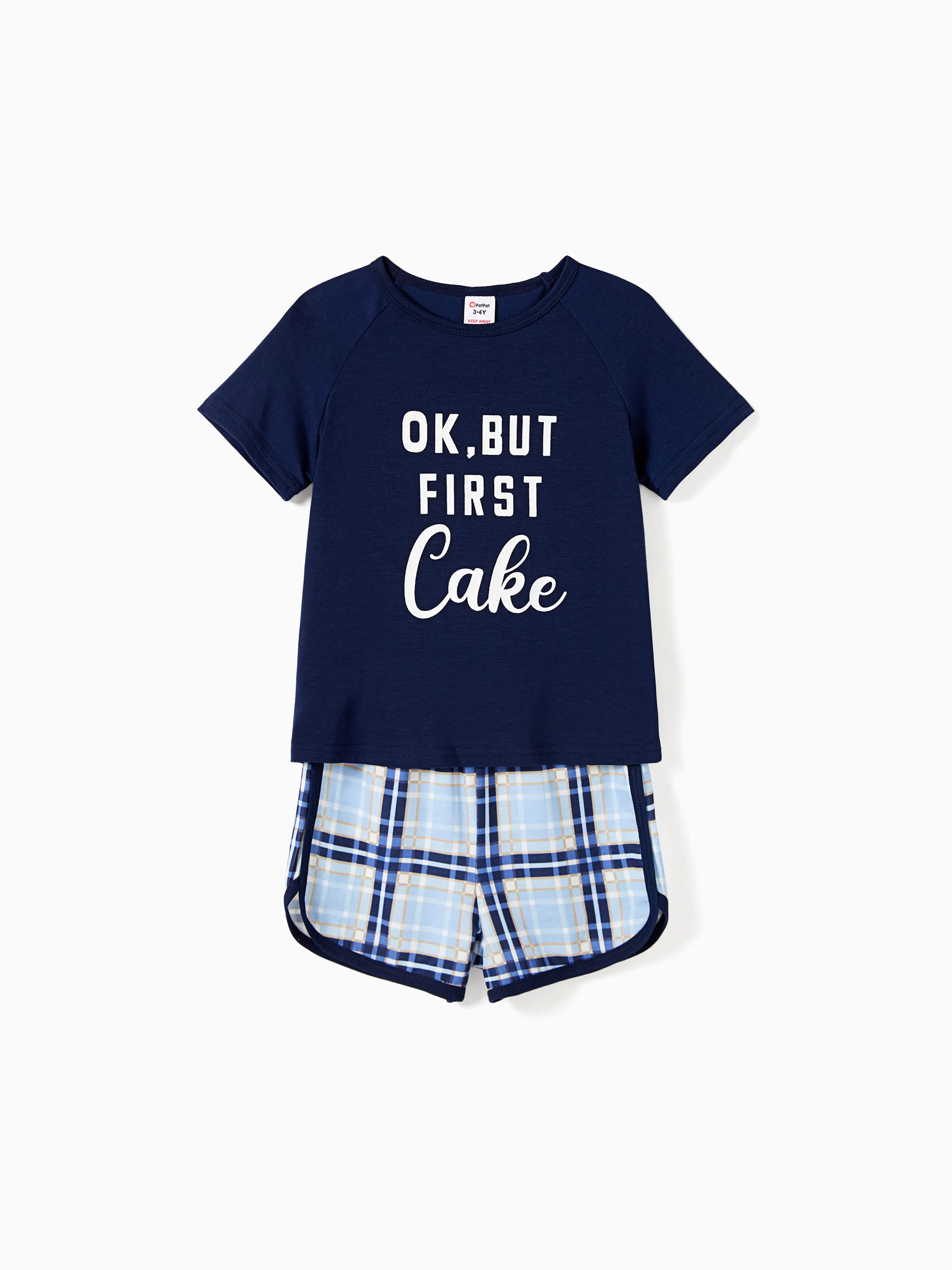 

Family Matching Pajamas Sets Glow in the Dark Slogan Dark Blue Top and Plaid Drawstring Shorts