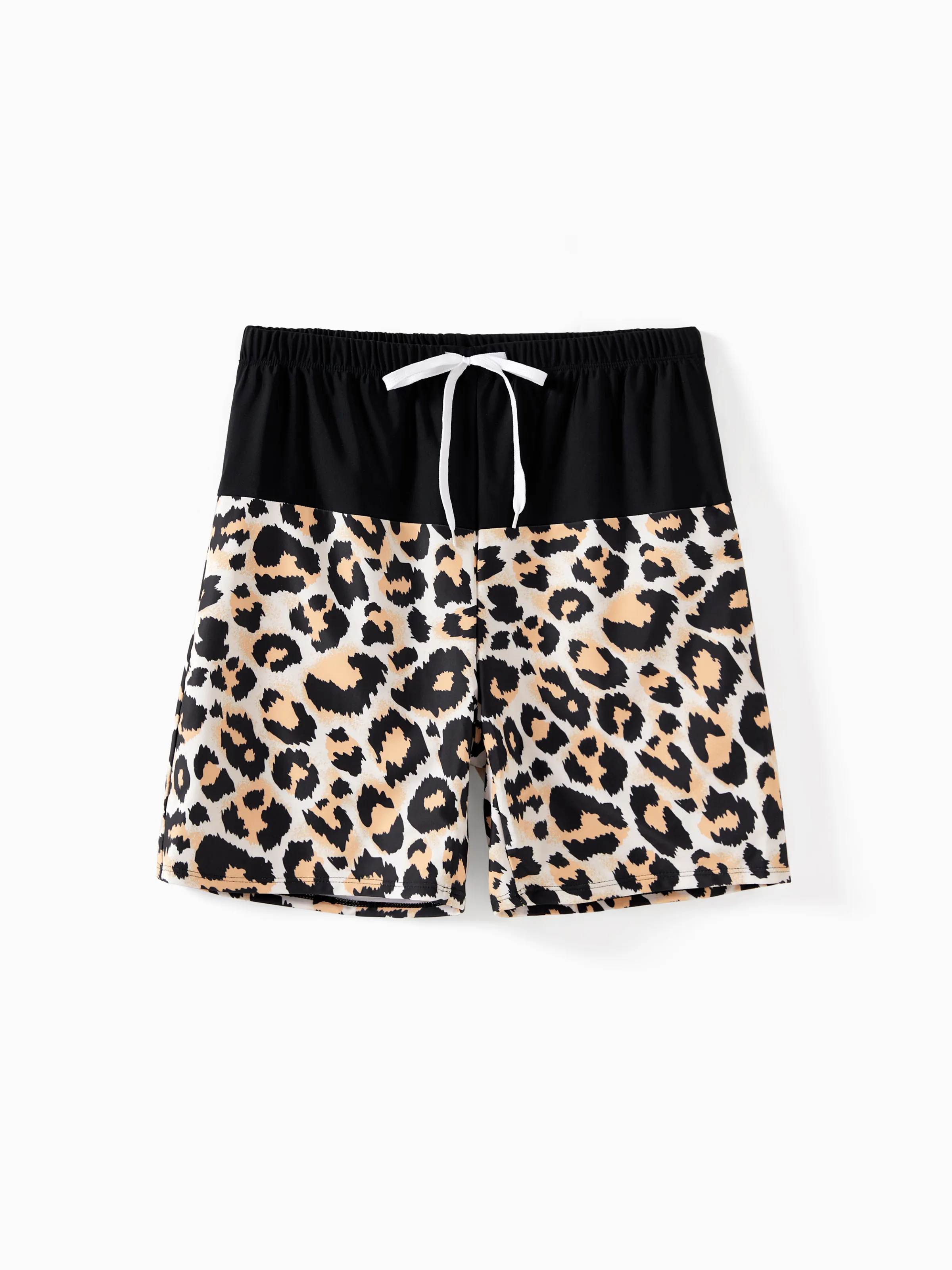 

Family Matching Swimsuit Leopard Print Splicing Black Cross Front Tankini or Drawstring Swim Trunks