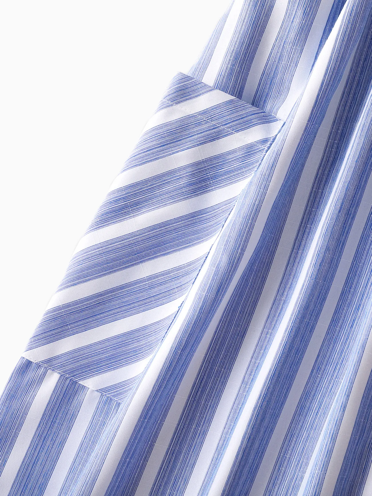 Girl - Family Matching Sets Short-sleeve T-shirts or Blue Striped V Neck Drop Shoulder Button Up Belted Dresses with Pockets - Blue - image 9