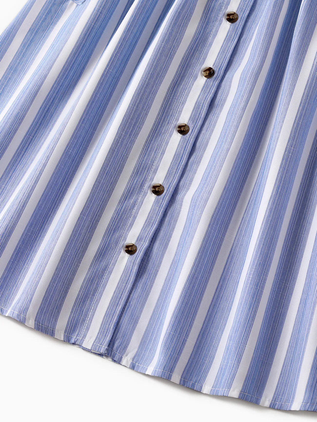 Women - Family Matching Sets Short-sleeve T-shirts or Blue Striped V Neck Drop Shoulder Button Up Belted Dresses with Pockets - Blue - image 5
