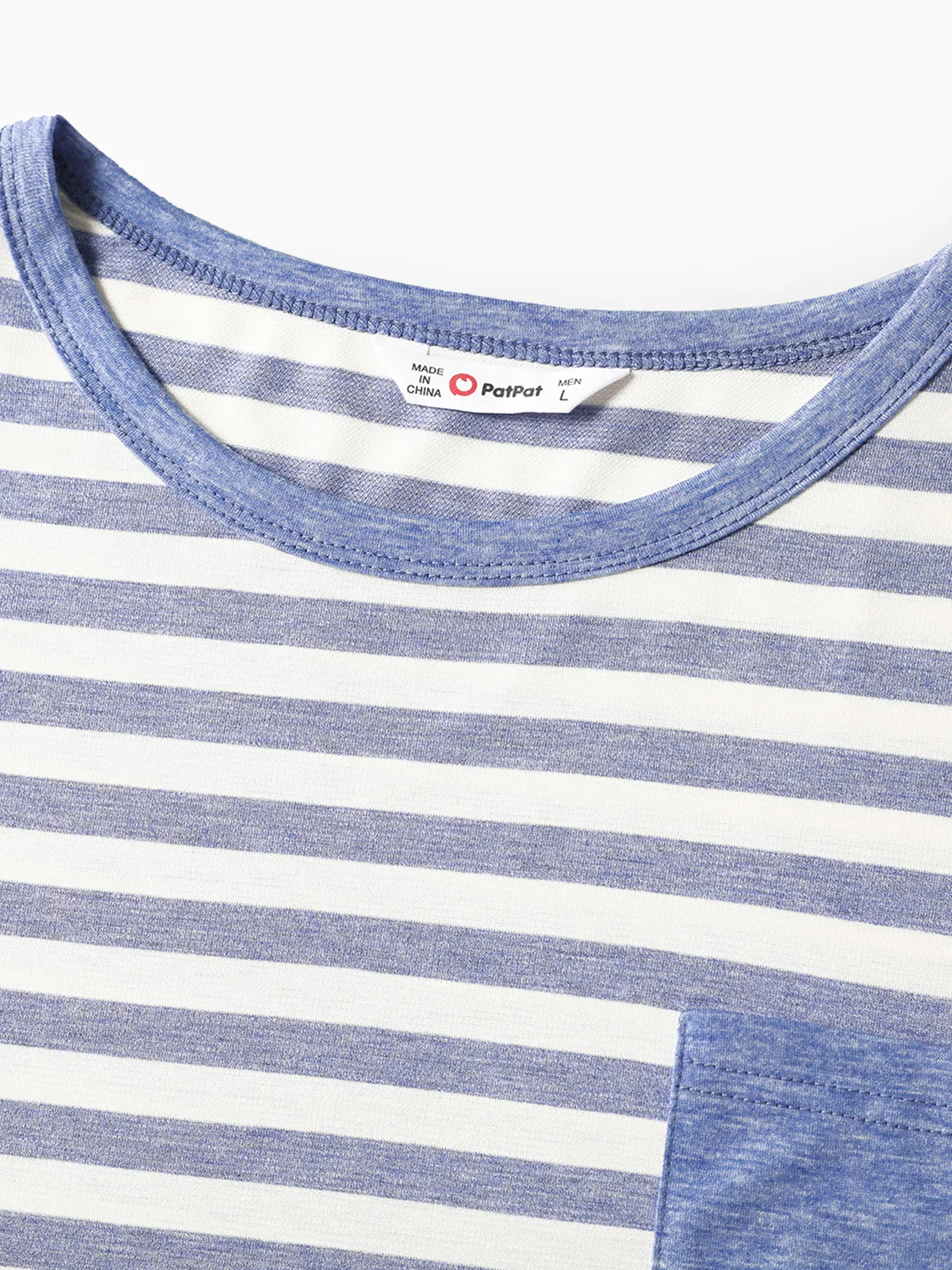 Men - Family Matching Sets Short-sleeve T-shirts or Blue Striped V Neck Drop Shoulder Button Up Belted Dresses with Pockets - Blue - image 17