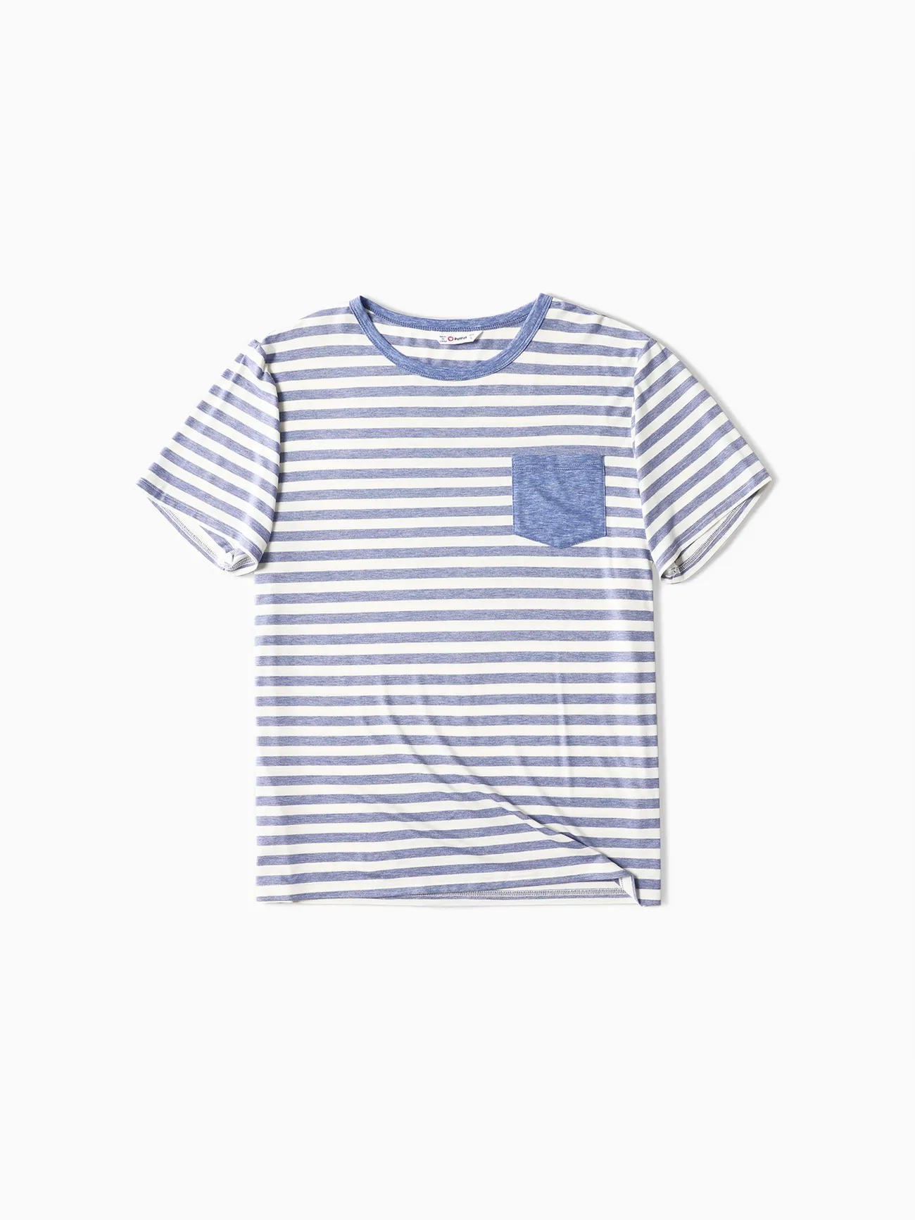 Men - Family Matching Sets Short-sleeve T-shirts or Blue Striped V Neck Drop Shoulder Button Up Belted Dresses with Pockets - Blue - image 16