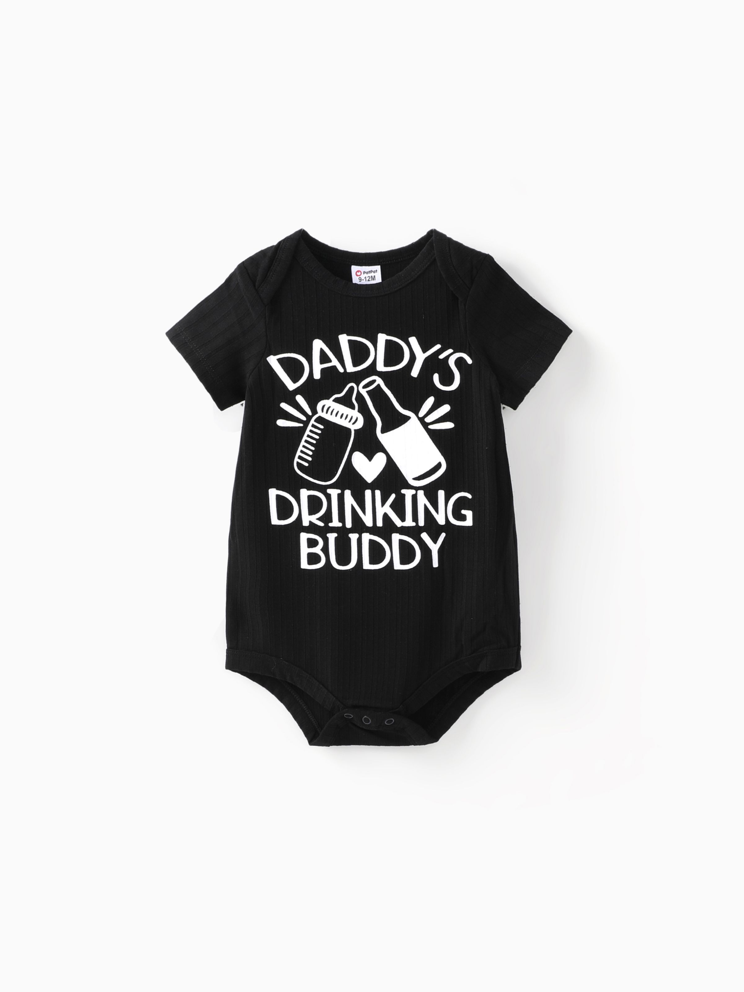

Baby Boy/Girl Short-sleeve Milk & Beer and Letter Print Ribbed Romper