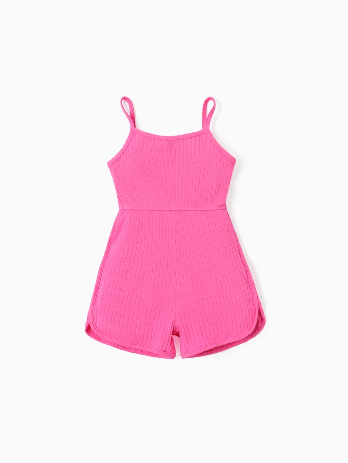 Toddler Girl Solid Color Ribbed Cotton Slip Rompers