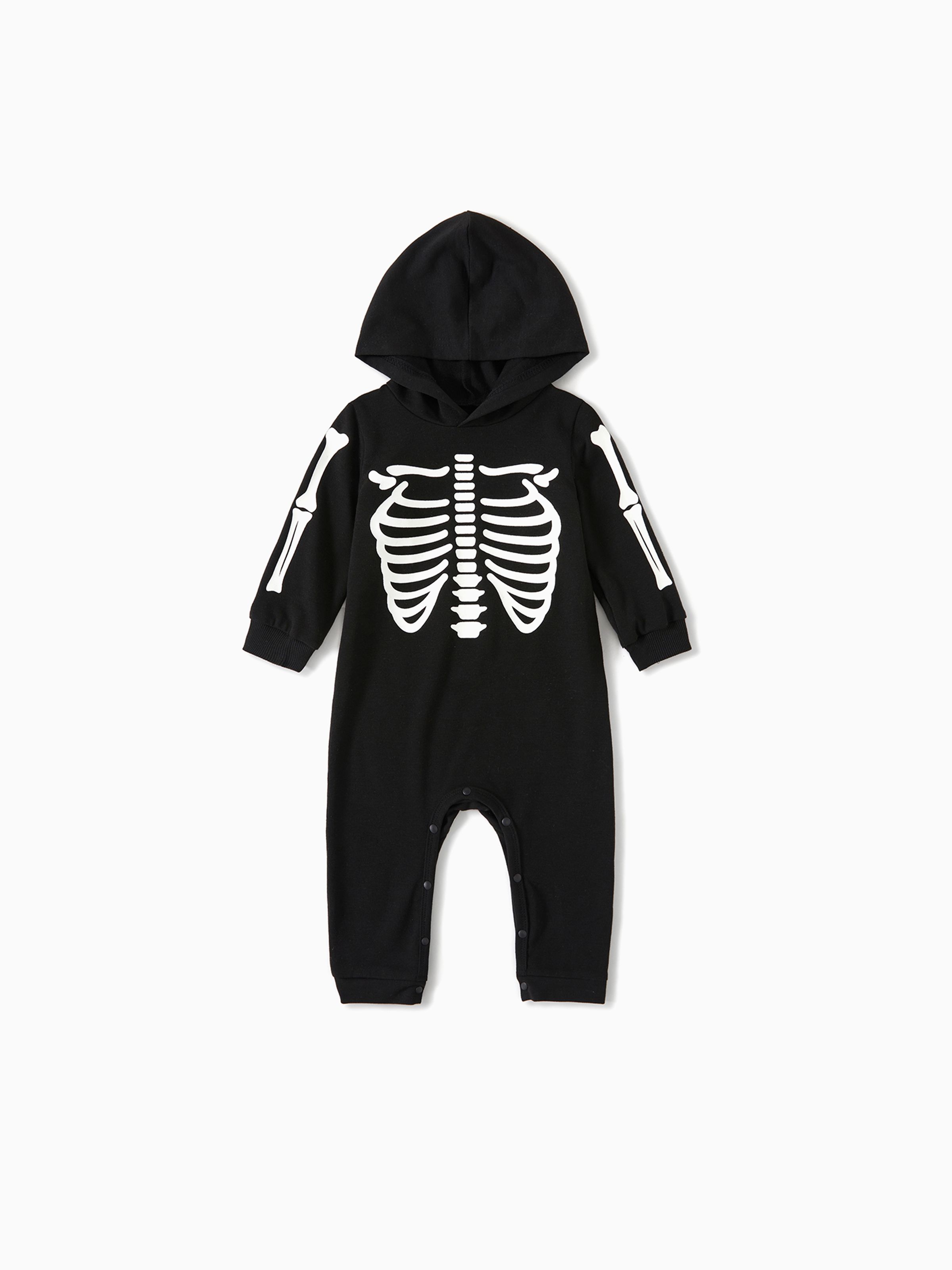 

Halloween Glow In The Dark Skeleton Print Black Family Matching Long-sleeve Hoodies