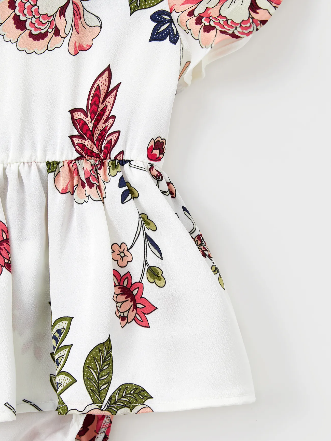 Baby Girl - Mommy and Me Matching White Dresses Floral Print Ruffle Trim (Short Sleeves) - White - image 15