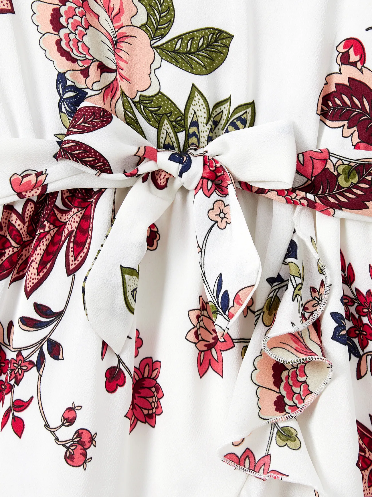 Girl - Mommy and Me Matching White Dresses Floral Print Ruffle Trim (Short Sleeves) - White - image 9