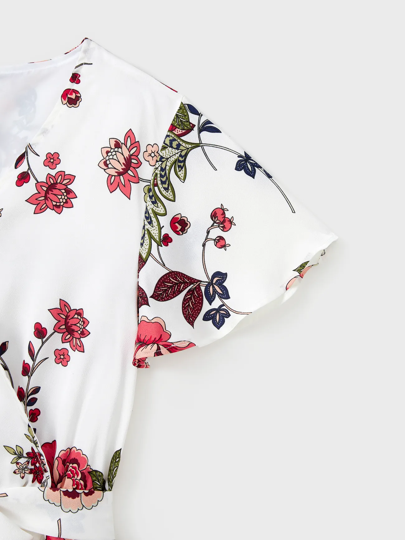 Women - Mommy and Me Matching White Dresses Floral Print Ruffle Trim (Short Sleeves) - White - image 5