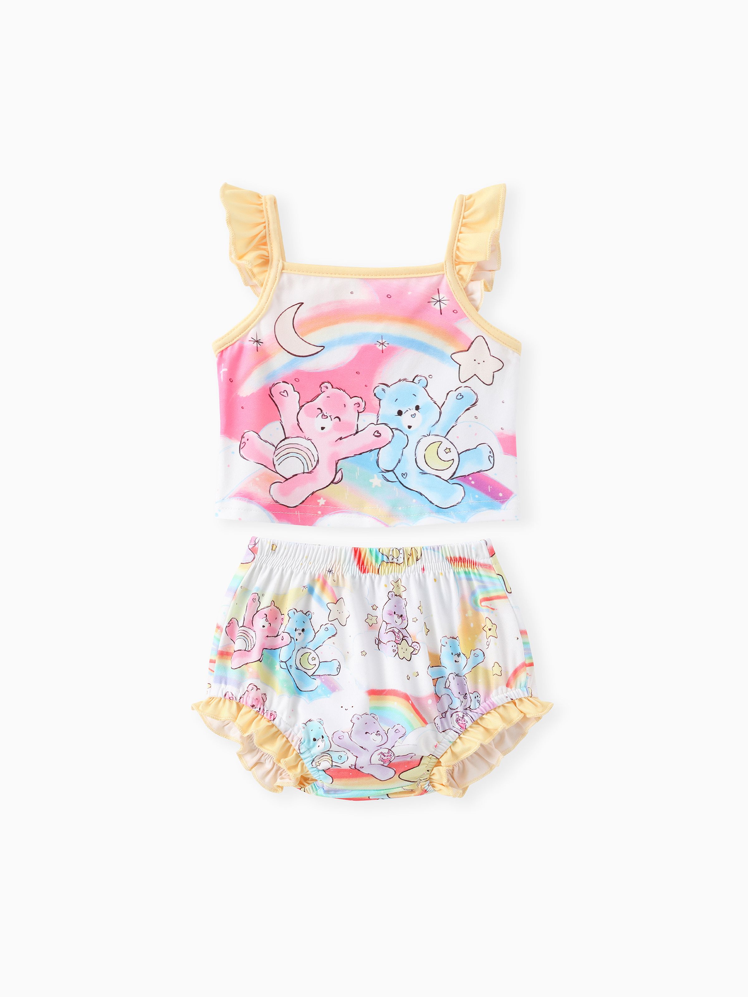

Care Bears Baby Girls 2pcs Rainbow Striped Heat Print Flutter-sleeve Top with Diaper Cover Set
