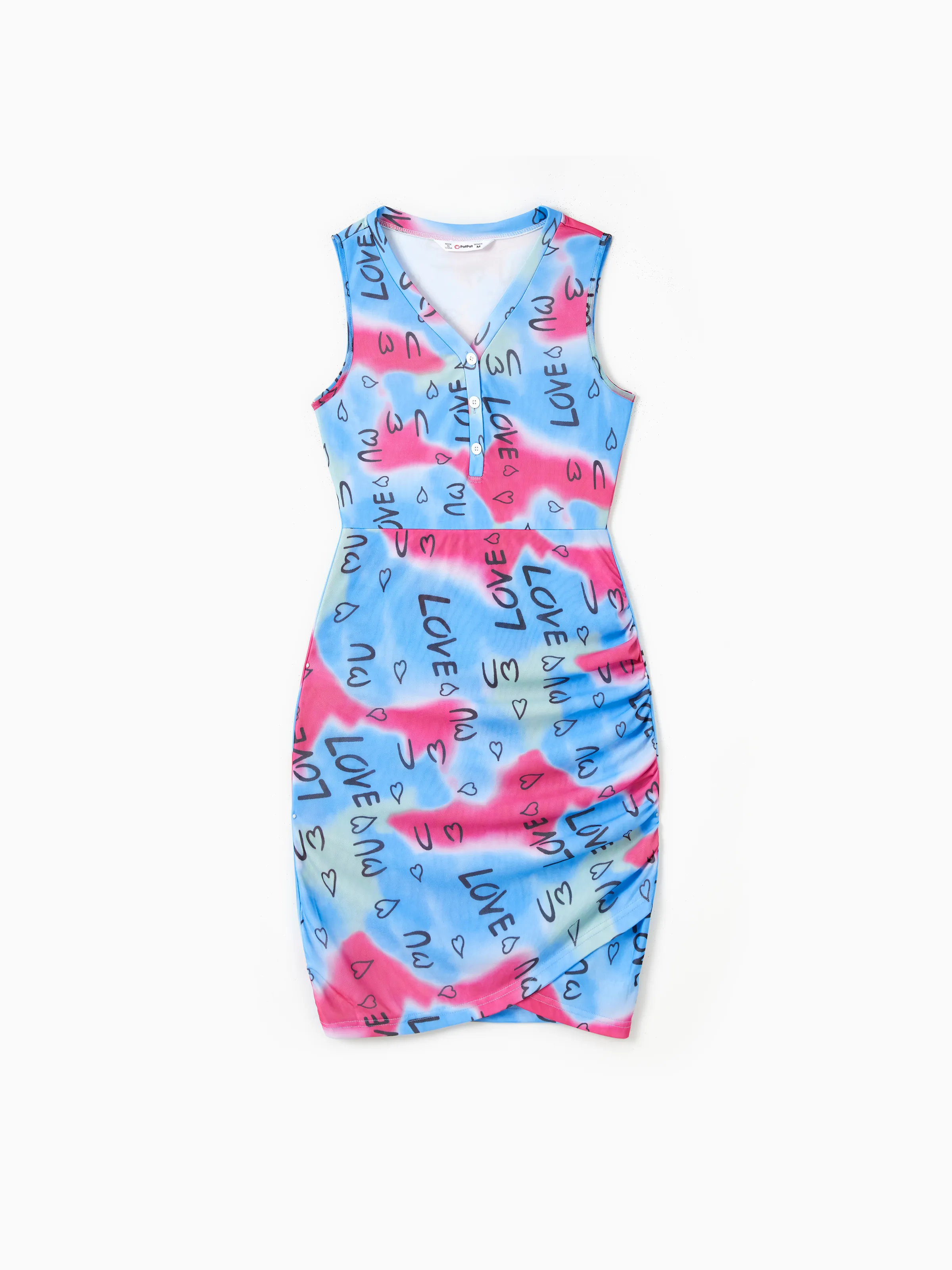 

Mommy and Me Colorful Design Button Love Print Ruched Bodycon Dress