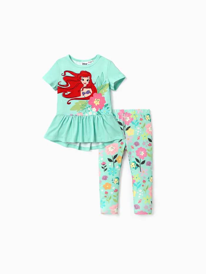 Disney Princess Toddler Girl 2pcs Naia™ Personagem Print Peplum Long-sleeve Tee e Floral Calças Set