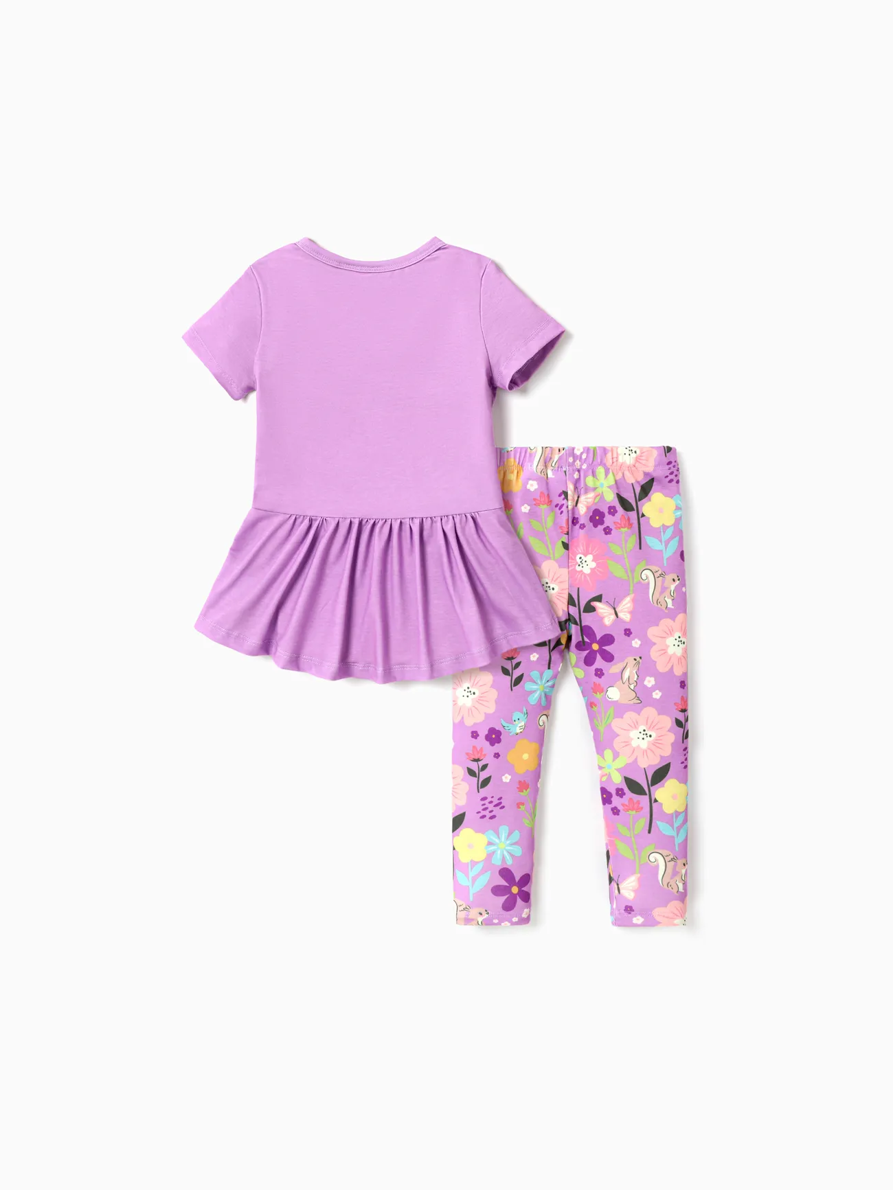 Purple - Disney Princess Toddler Girl 2pcs Naia™ Character Print Peplum Long-sleeve Tee and Floral Pants Set - image 2
