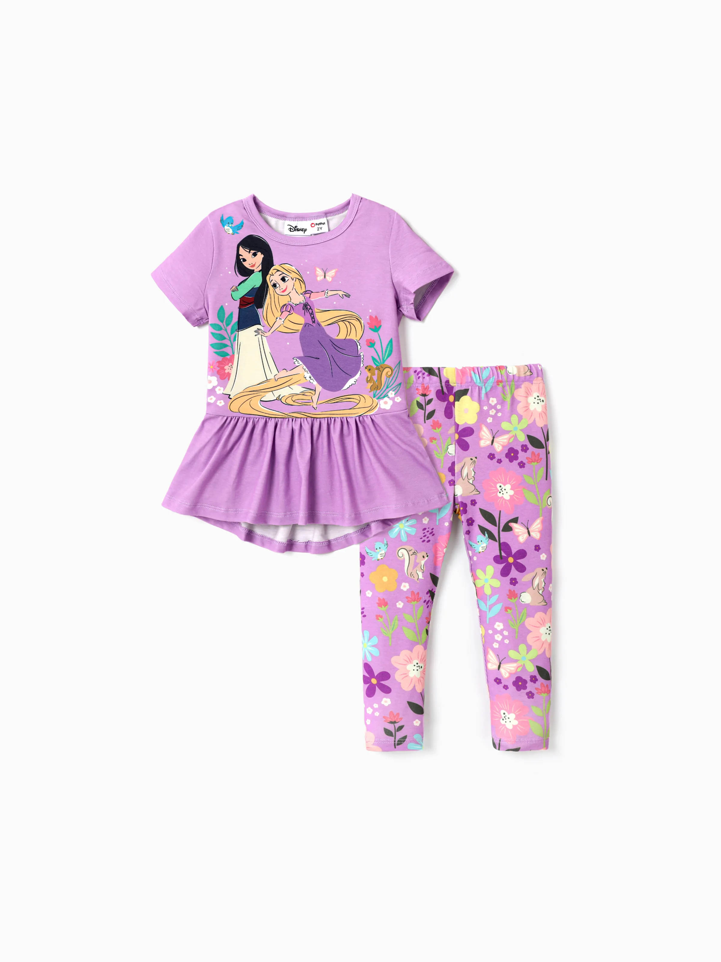 Princesa Disney Niña Pequeña 2pcs Naia™ Character Print Peplum Camiseta de manga larga y conjunto de pantalones florales