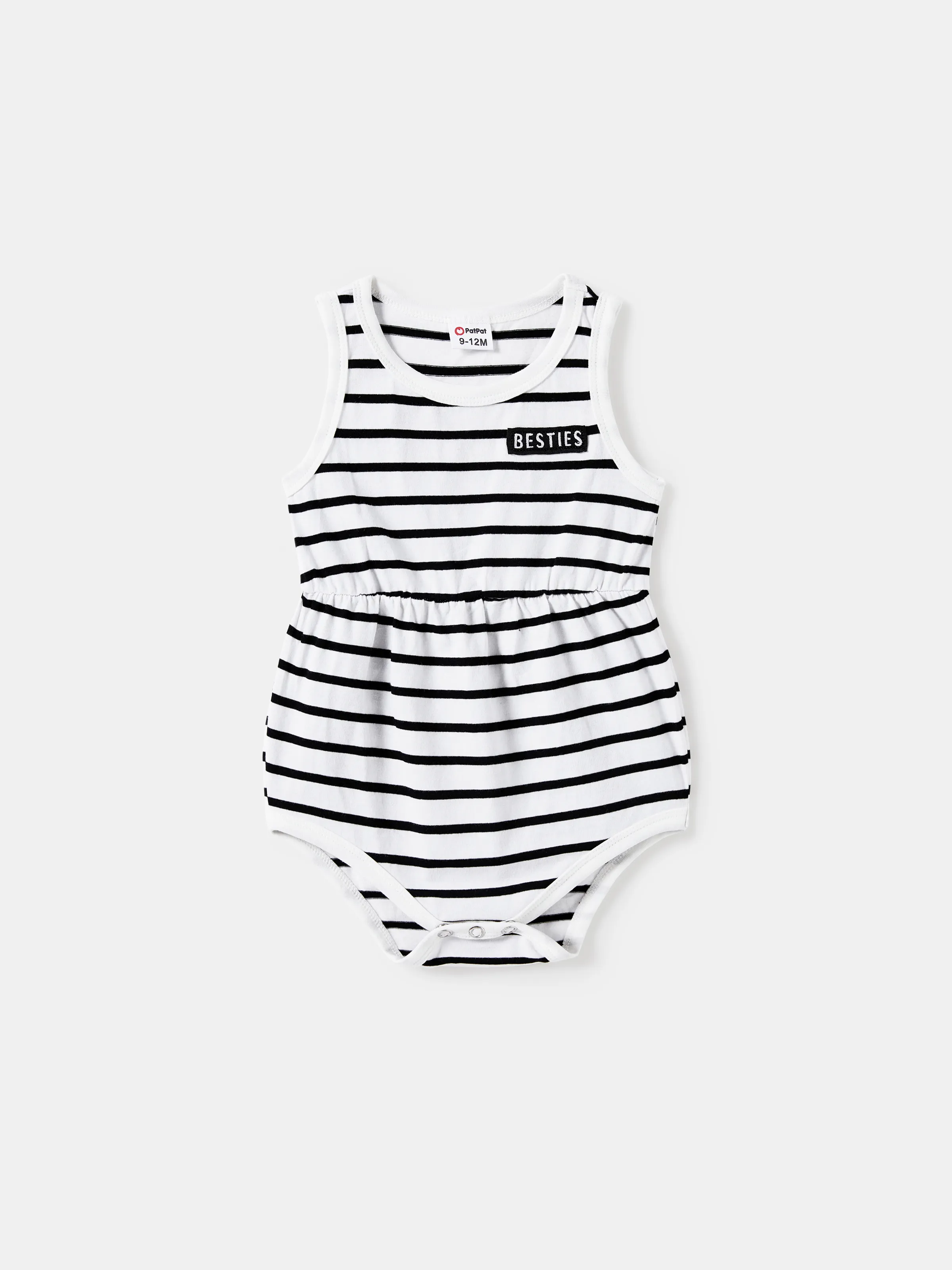 

Family Matching Stripe Short Sleeves Tee and Henley Neck Stripe Sleeveless Besties Dress Sets