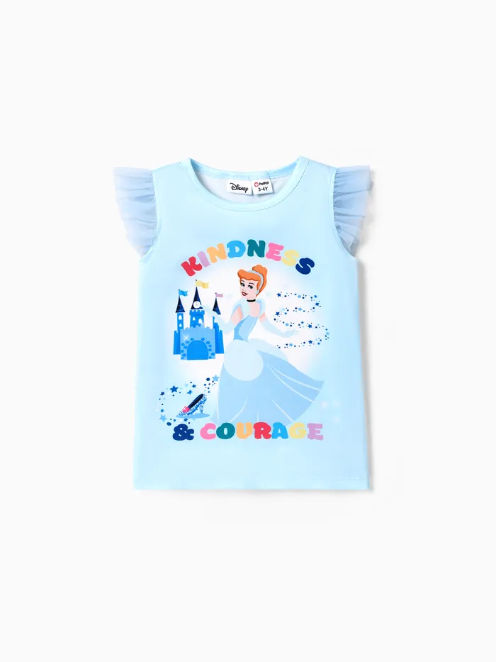 Disney princesa Rainbow padrão Patchwork T-shirt malha
