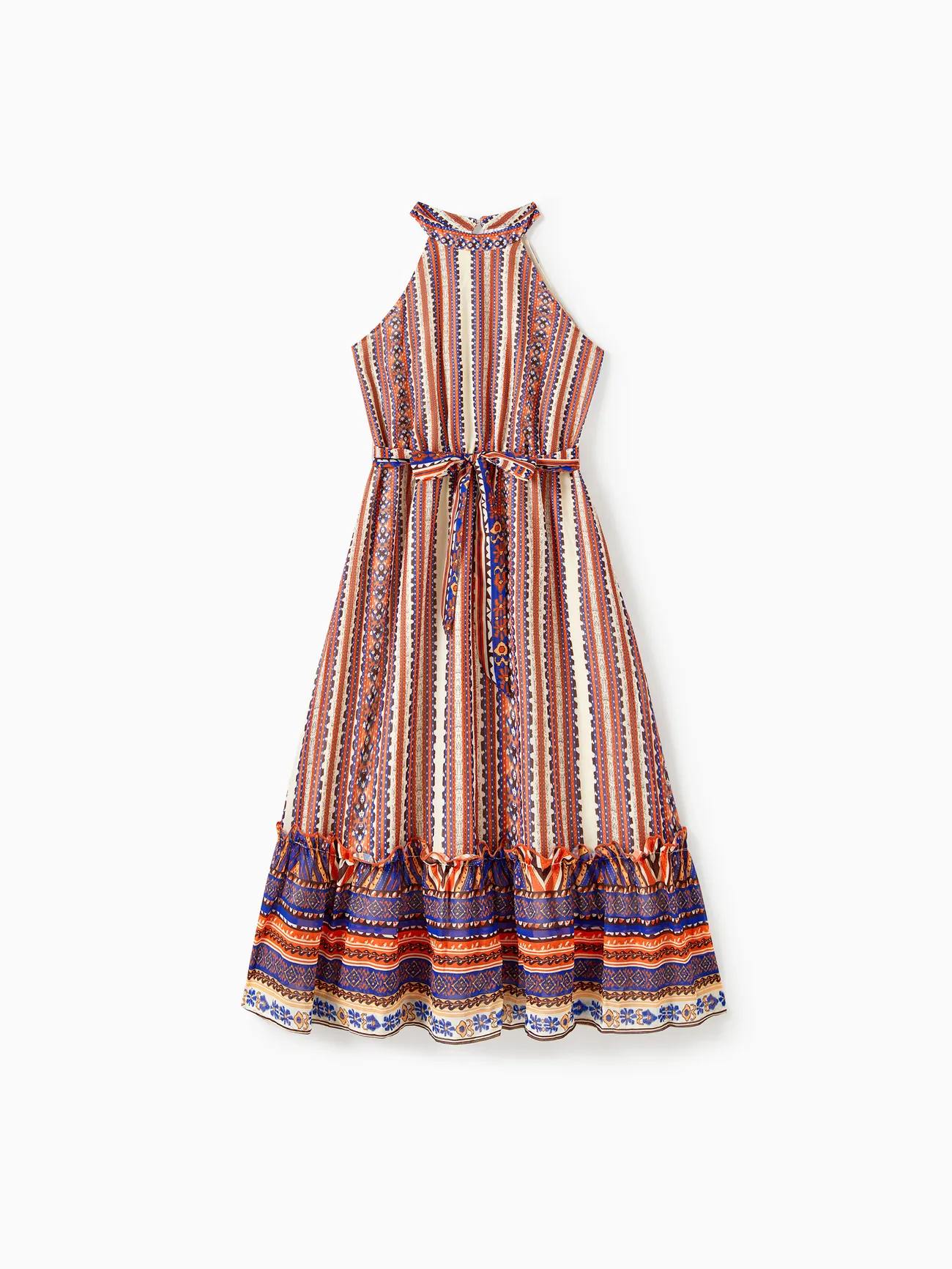 

Mommy and Me Vertical Stripe Boho Style Ruffle Hem Dress