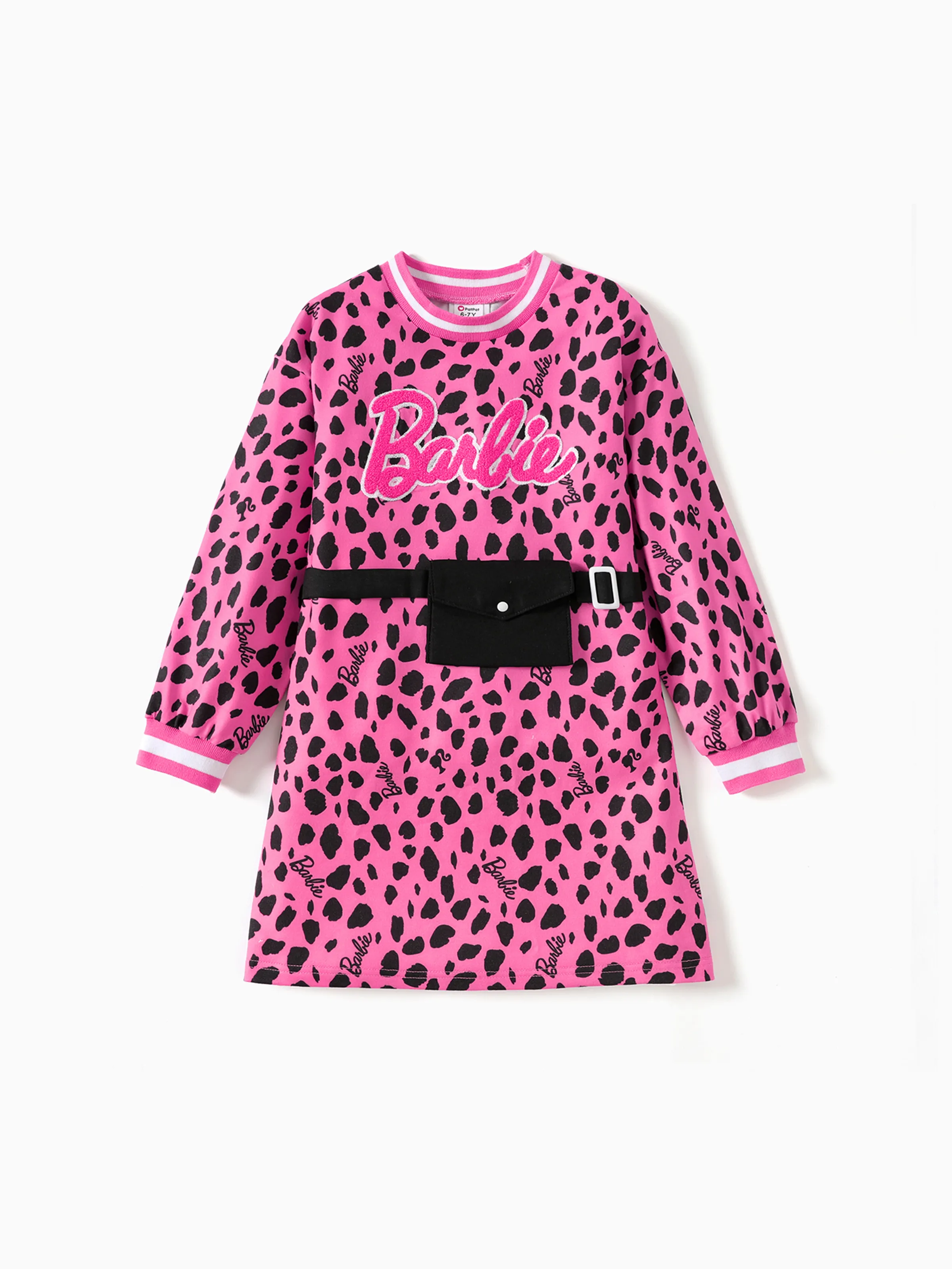 Vestido De Sudadera Con Diseño De Riñonera Con Estampado De Leopardo/colorblock De Barbie Para Niña