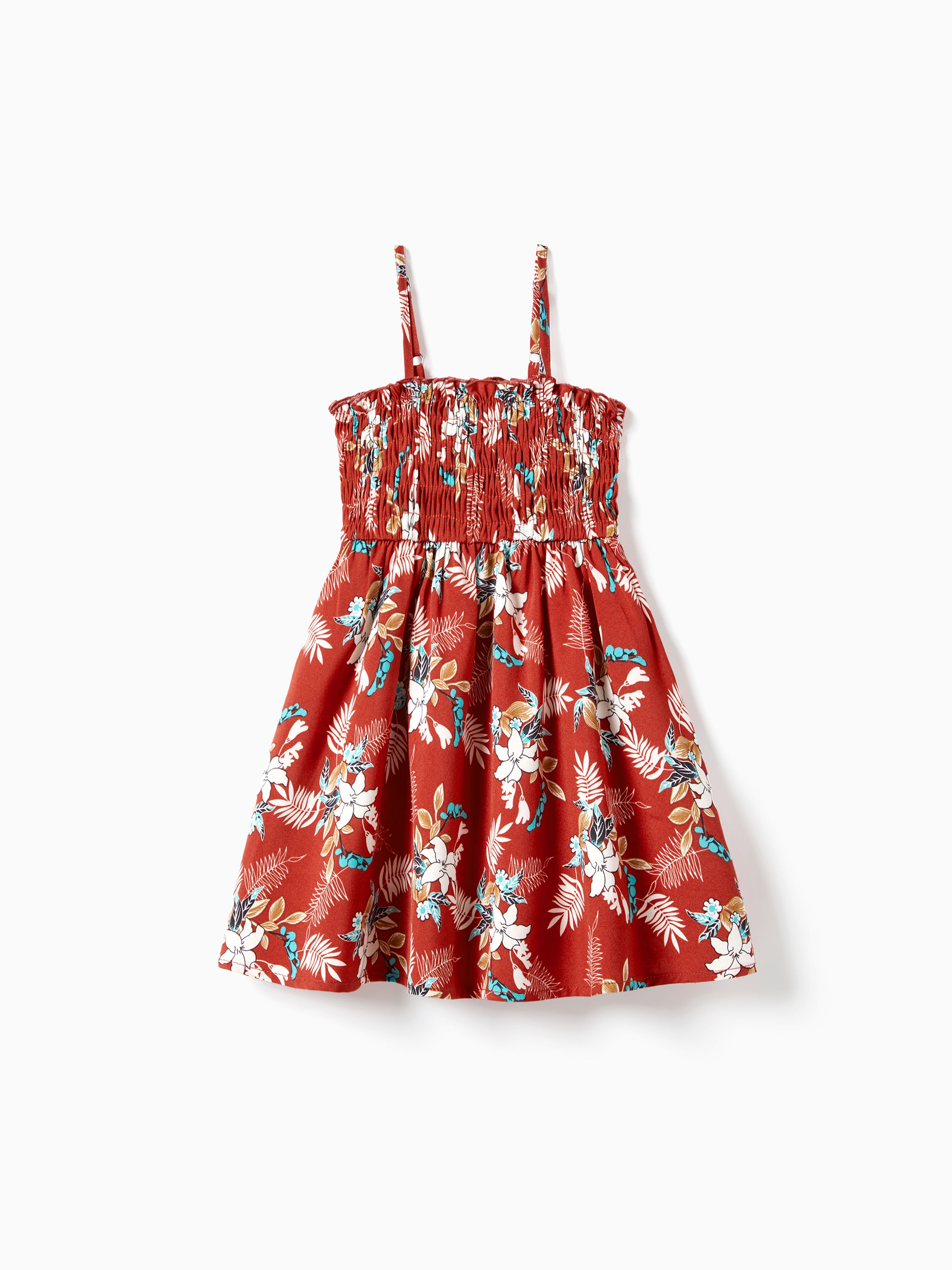 

Mommy and Me Red Floral Shirred A-Line Strap Dress