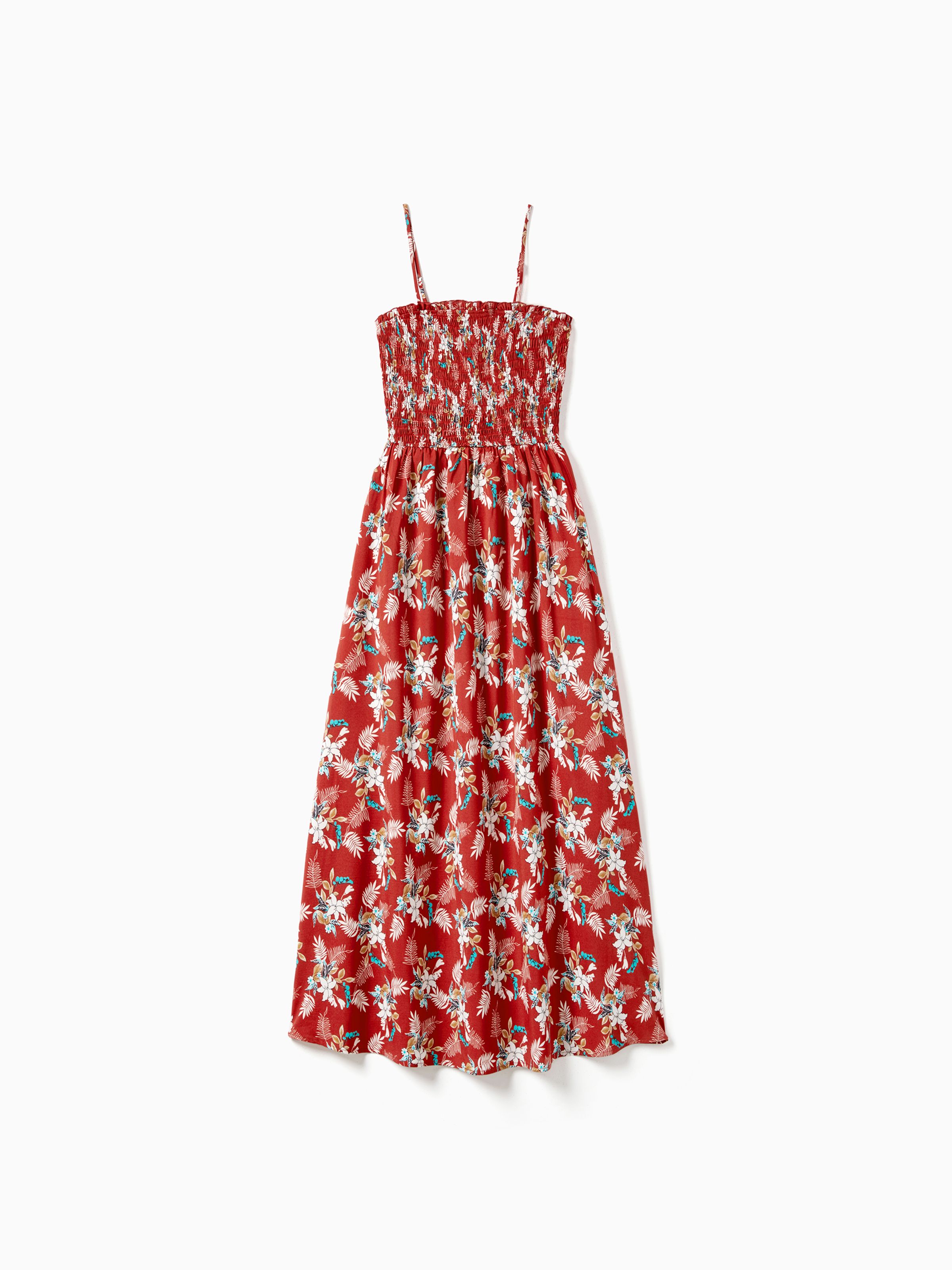 

Mommy and Me Red Floral Shirred A-Line Strap Dress