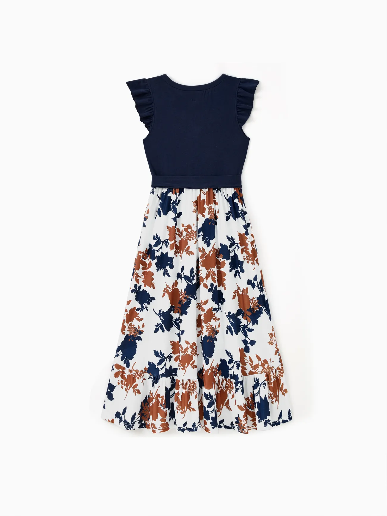 Women - Family Matching Casual Dress or T-Shirt, Solid Color, Fabric Stitching - royalblue - image 3