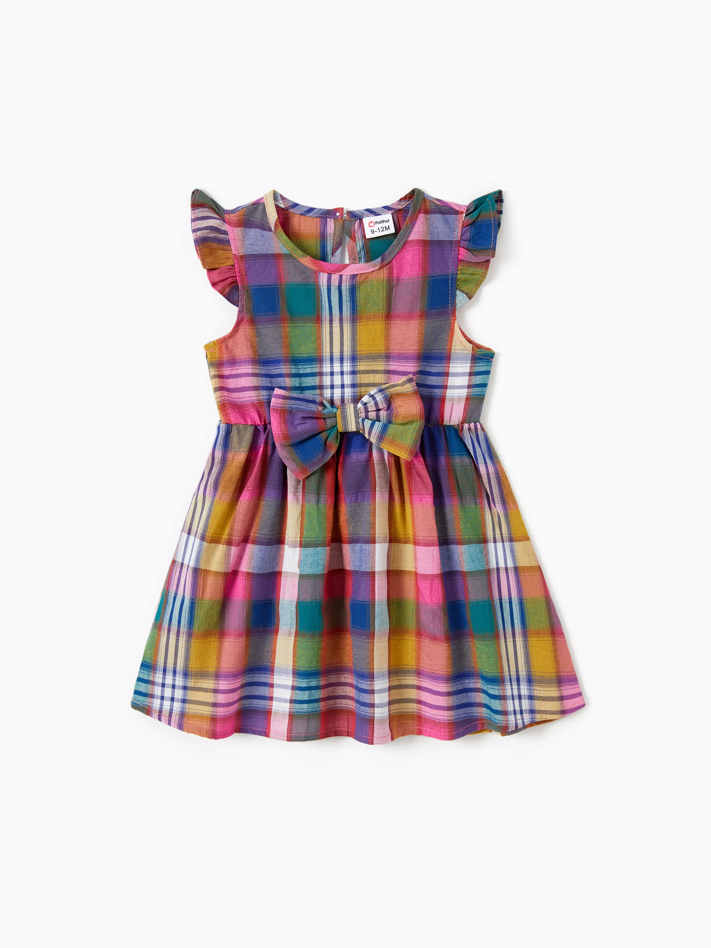 

Family Matching Sets Preppy Style Solid Color Polo Shirt or Colorful Plaid Ruffle Hem Belted Strap Dress